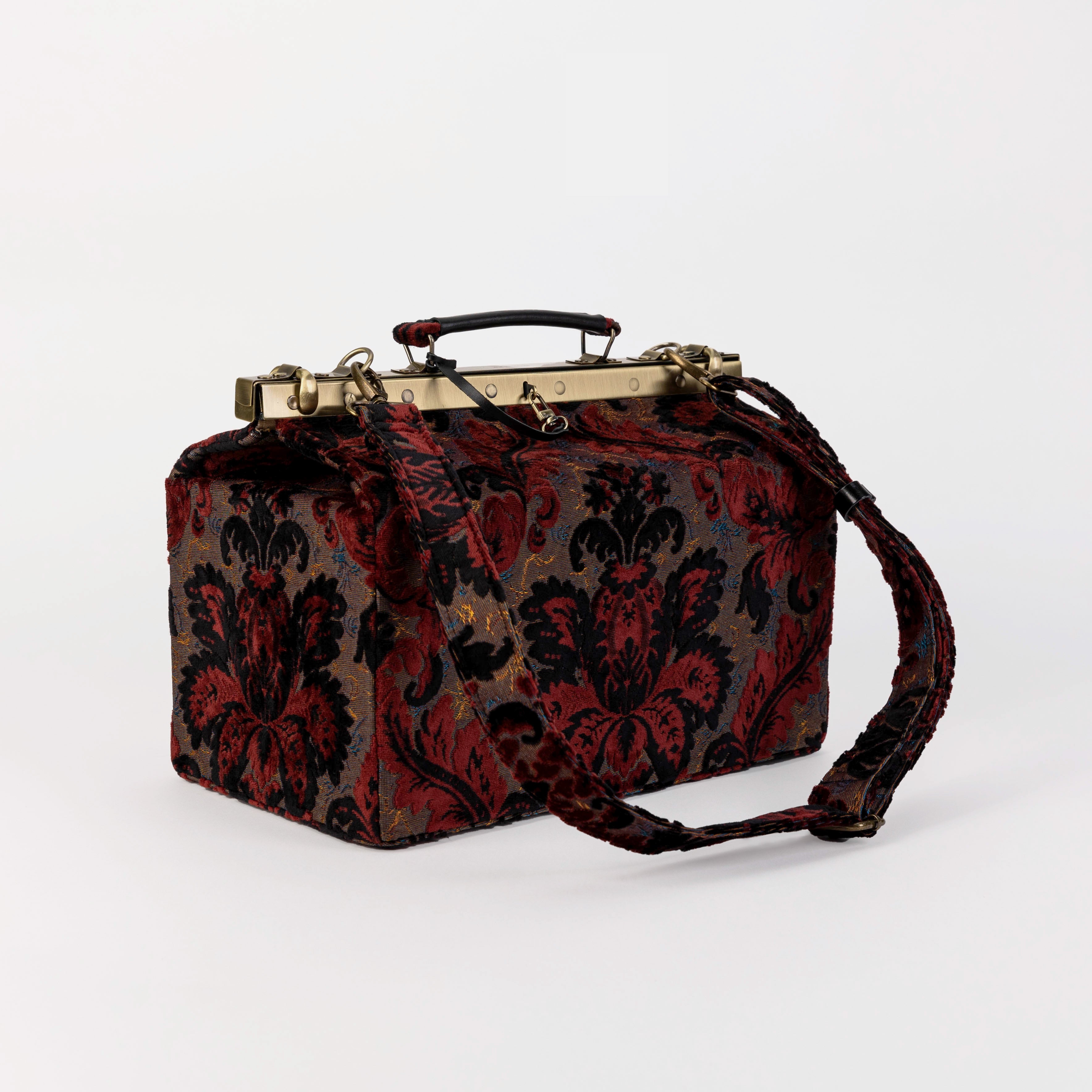 Burnout Velvet Revival Sephia Genevieve Carpet Gladstone Bag Doctor Bag of America with shoulder strap