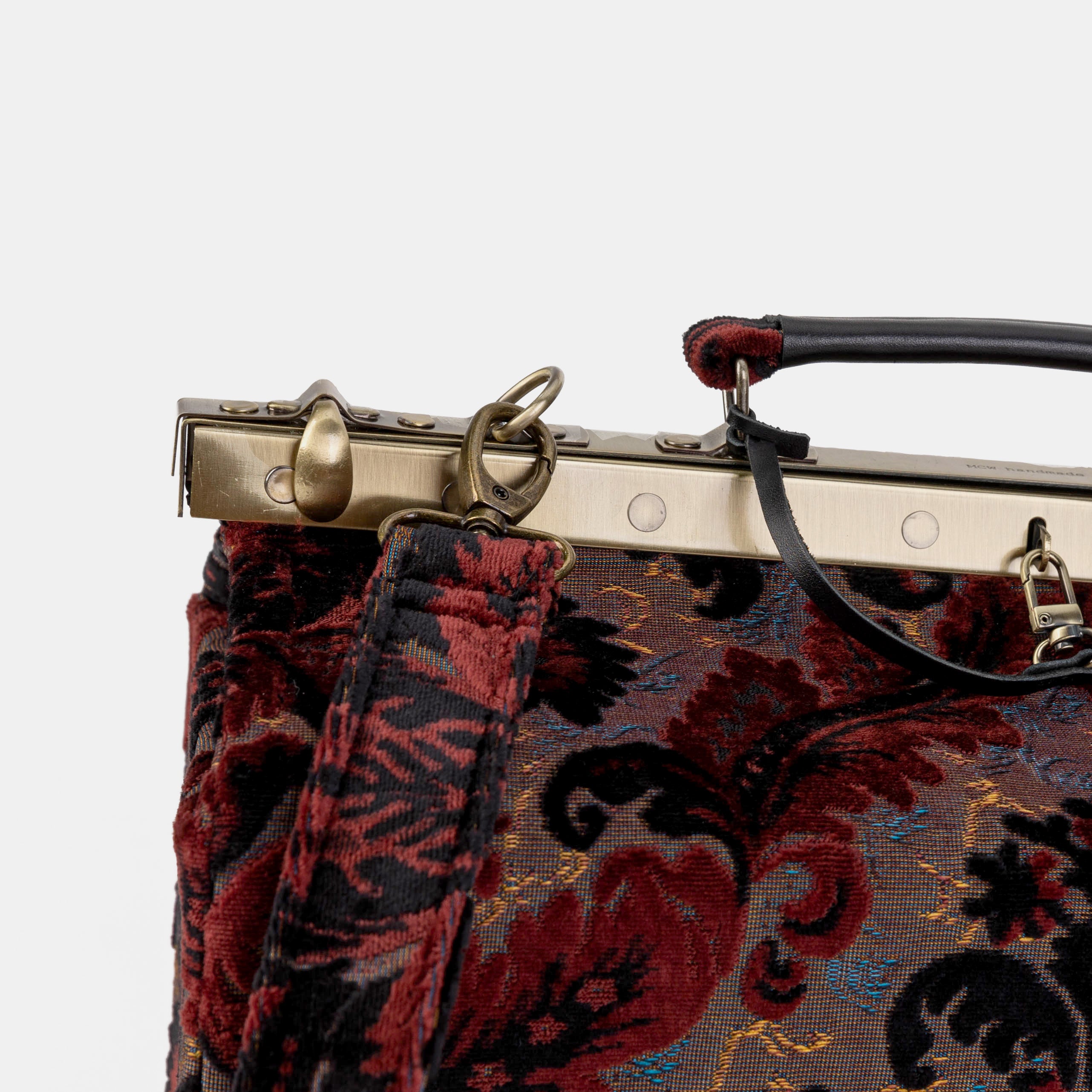 Burnout Velvet Revival Sephia Genevieve Carpet Gladstone Bag Doctor Bag of America shoulder strap clasp
