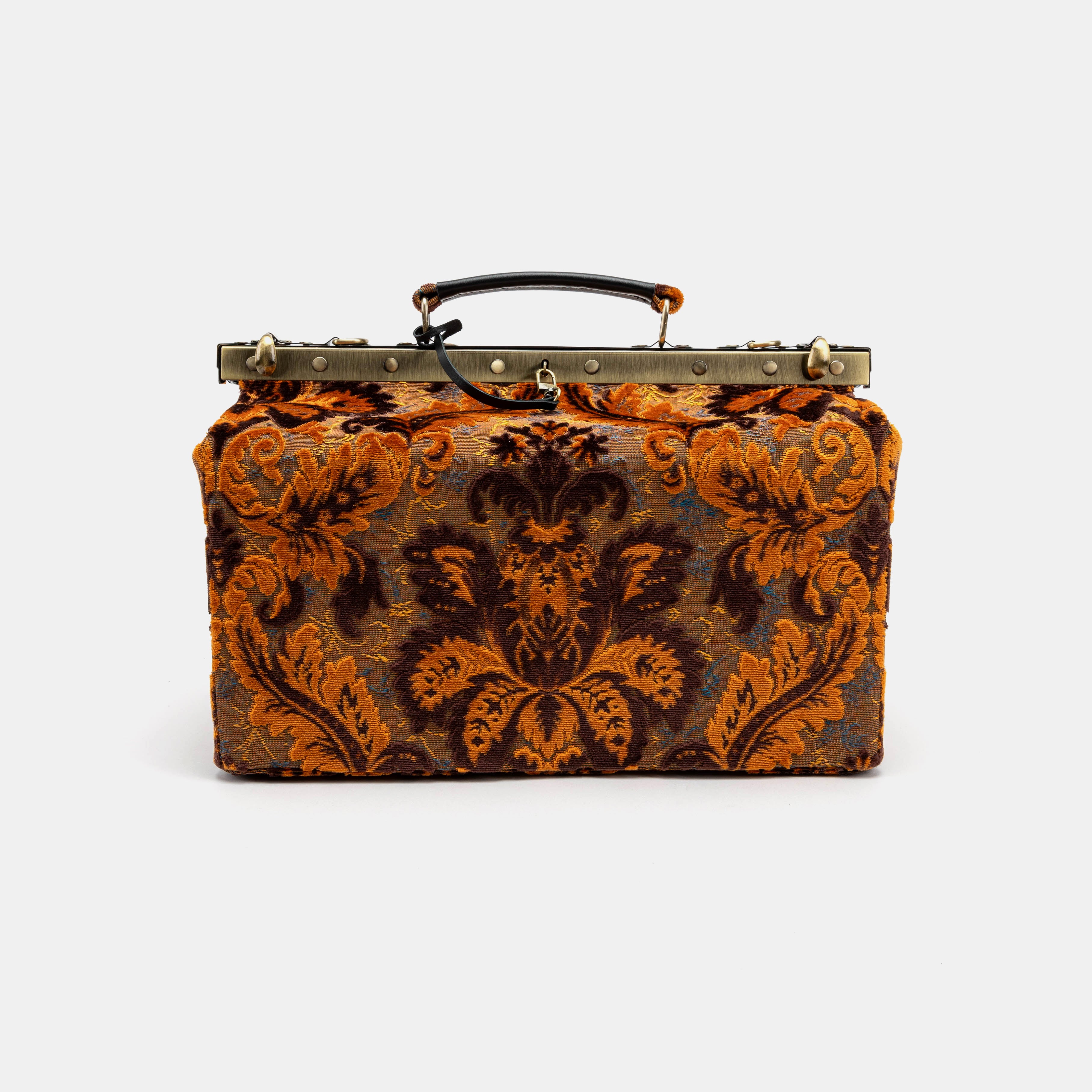 Gladstone Bag Carpet Doctor Bag Victorian Weekender Bag Shoulder Frame Bag Genevieve Burnout Velvet Revival Sienna Carpetbagger Carpetbag of America front