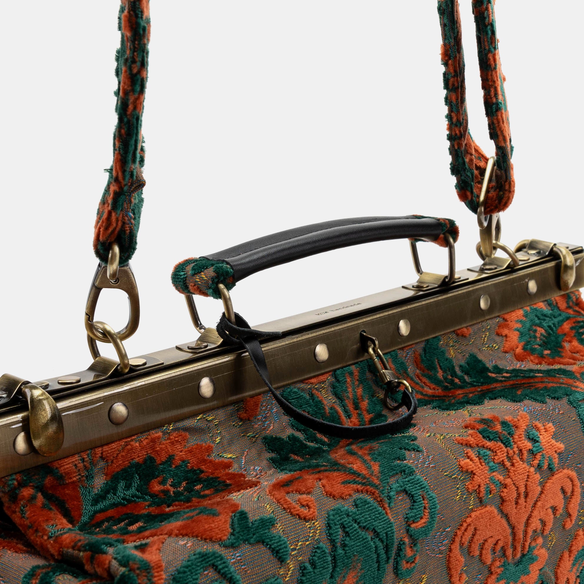Burnout Velvet Revival Jade Genevieve Carpet Gladstone Bag handle