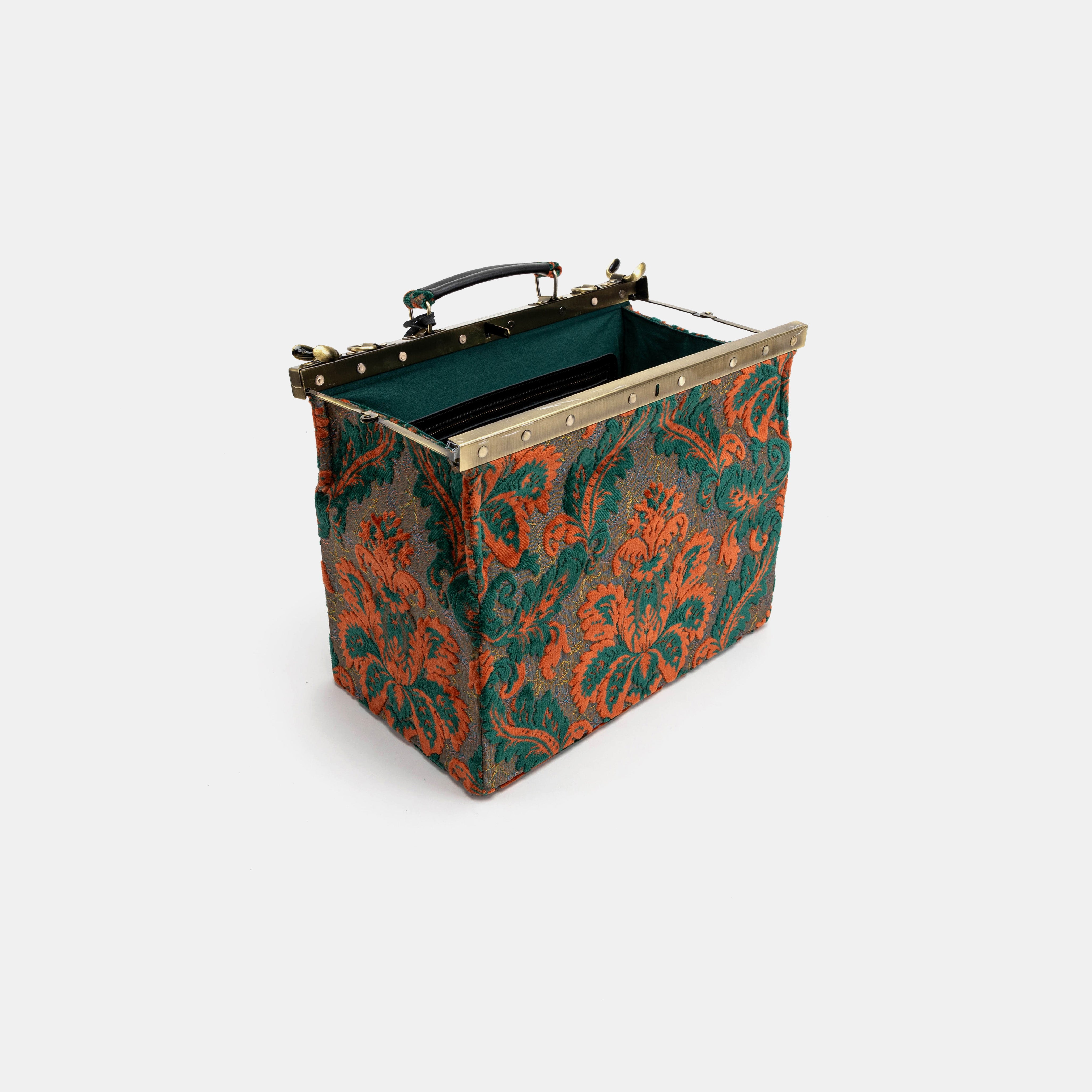 Burnout Velvet Revival Jade Genevieve Carpet Gladstone Bag open standing