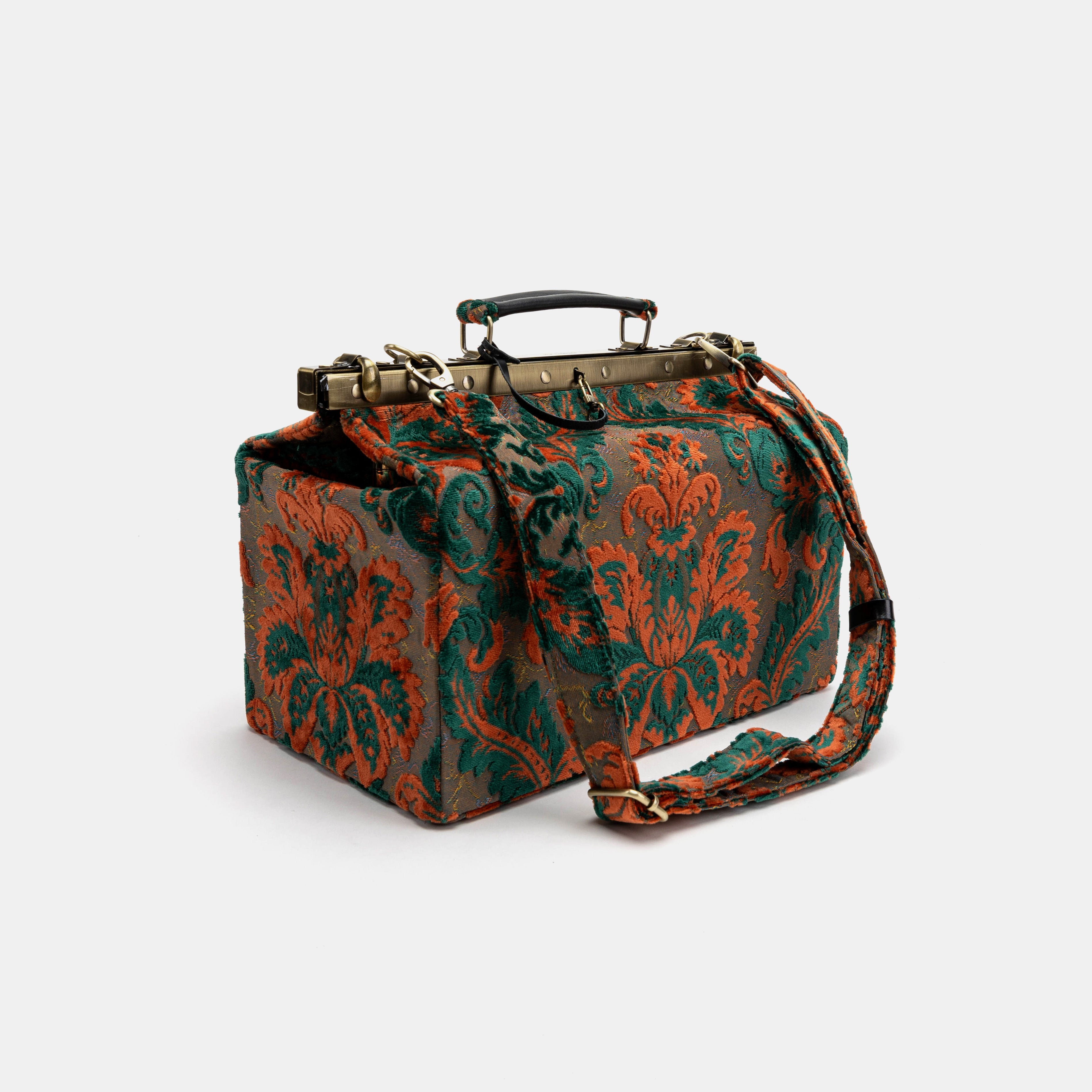 Burnout Velvet Revival Jade Genevieve Carpet Gladstone Bag with shoulder strap