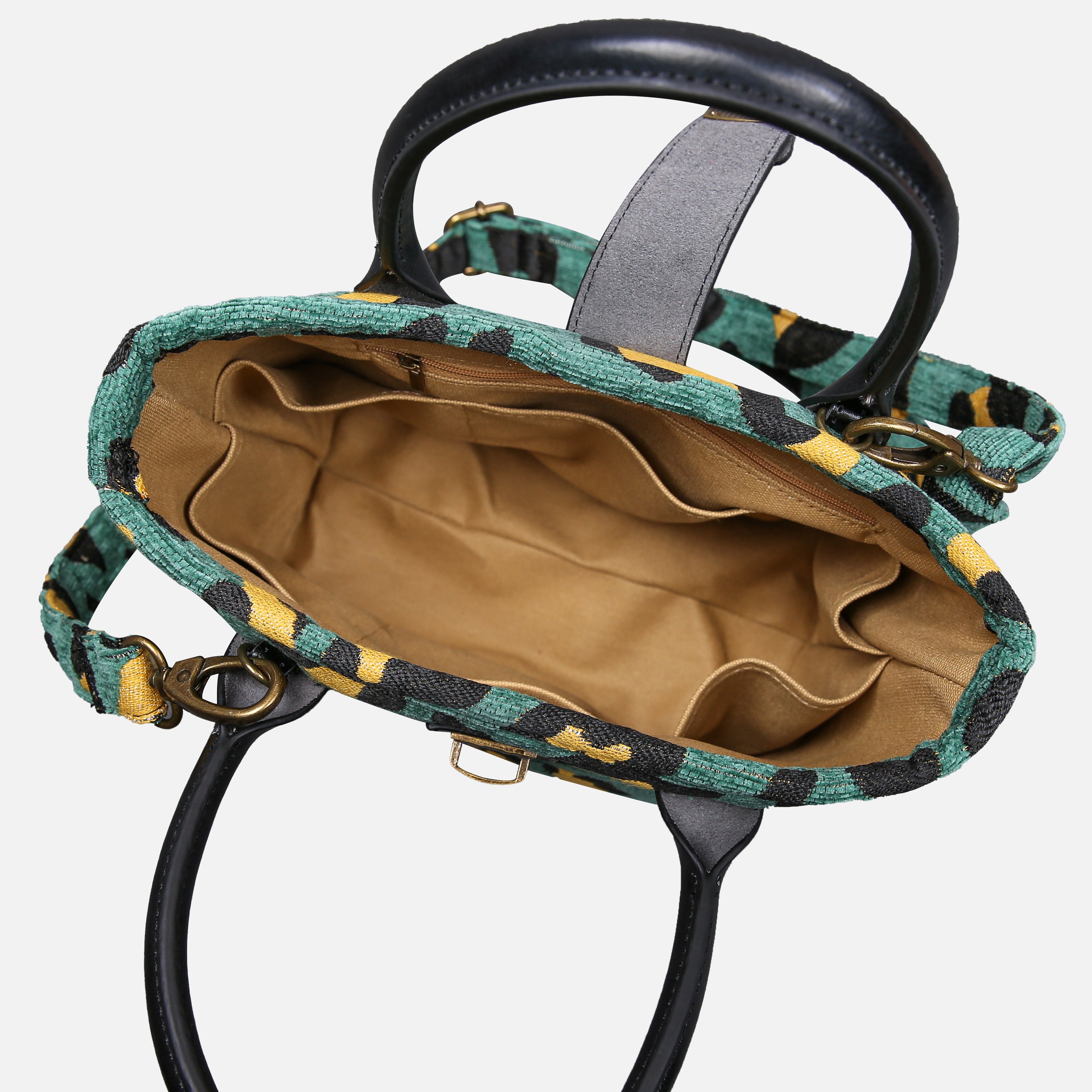 Leopard Green Tuck Lock Carpet Satchel carpet bag MCW Handmade-4