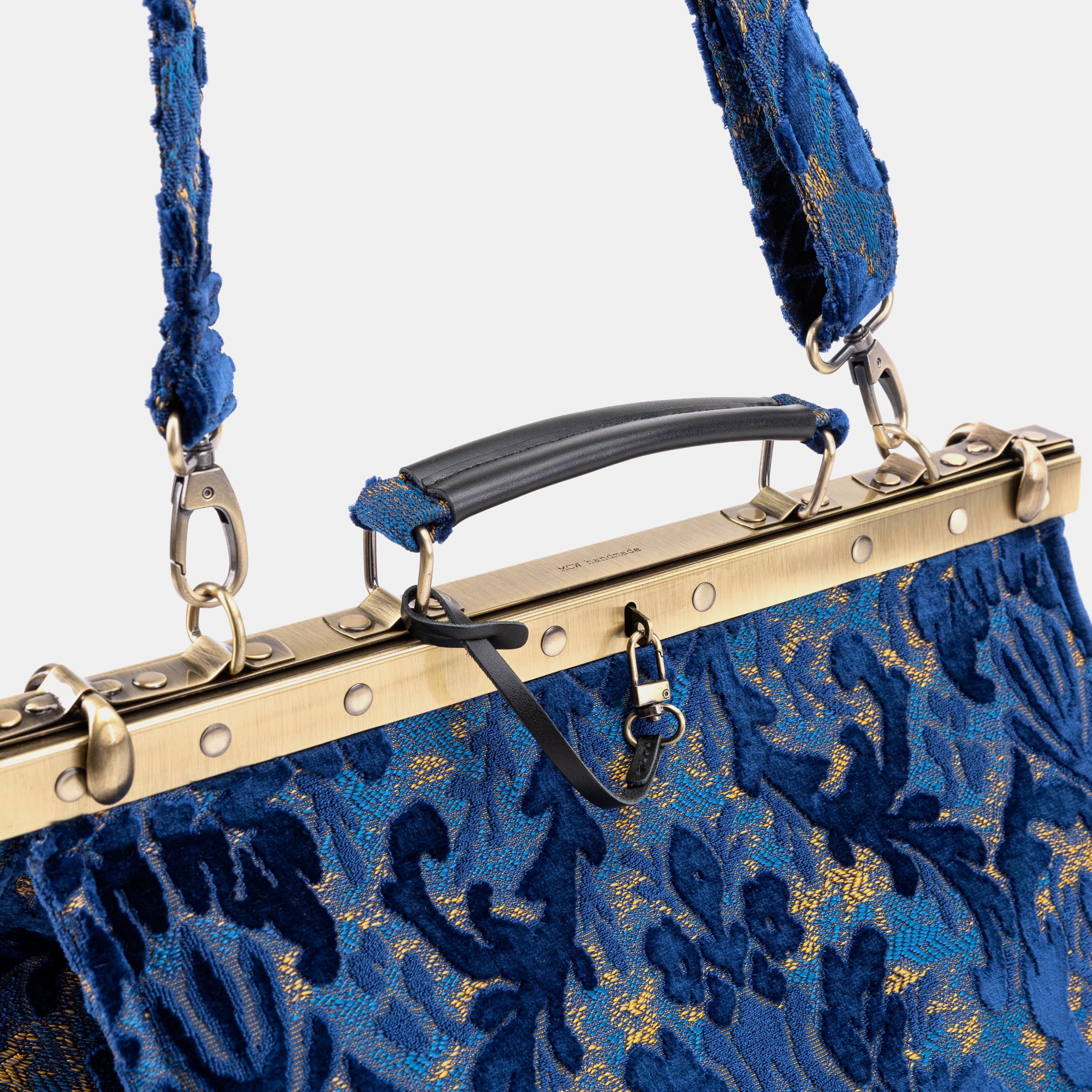 Burnout Velvet Navy Celine Carpet Gladstone Bag handle
