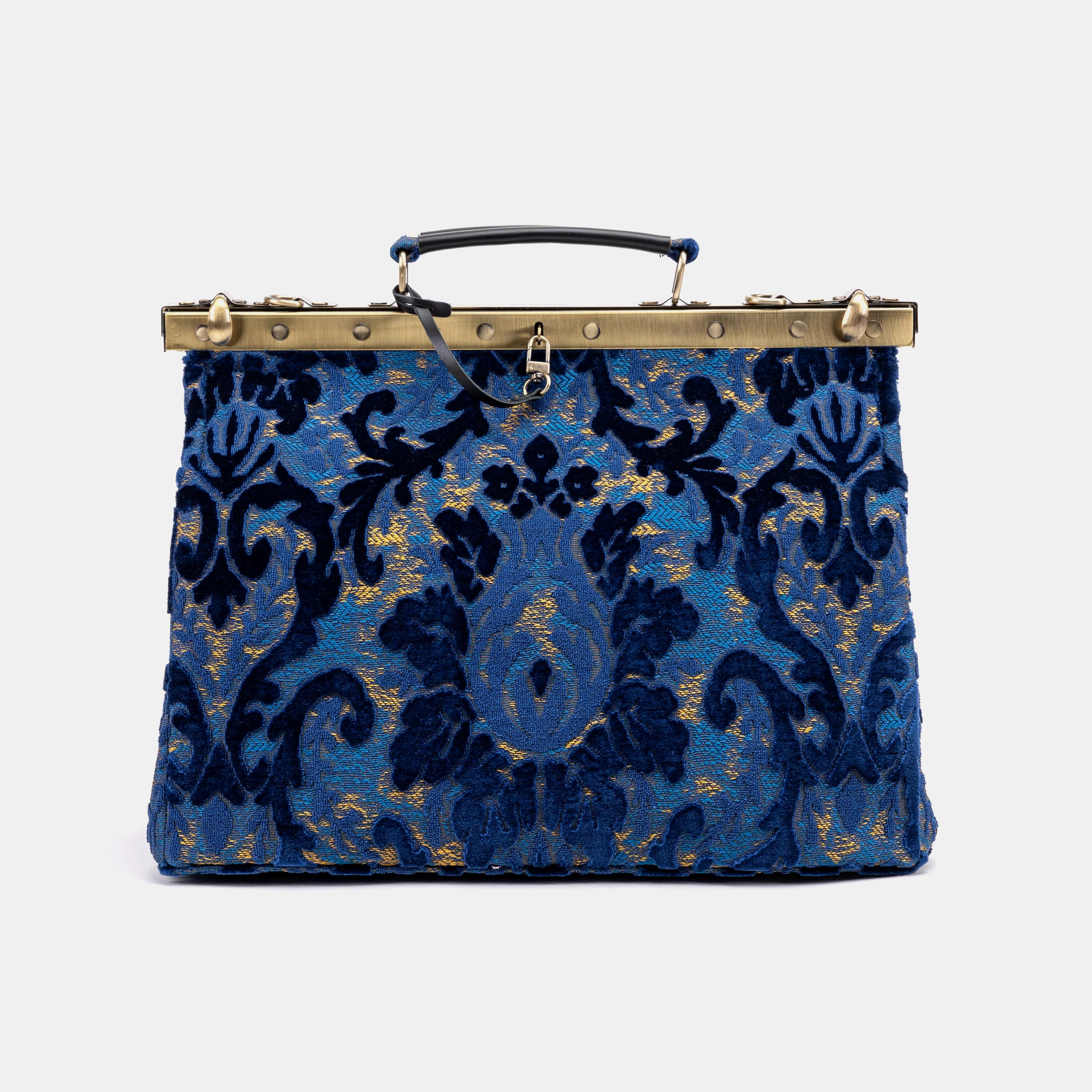 Burnout Velvet Navy Celine Carpet Gladstone Bag  front