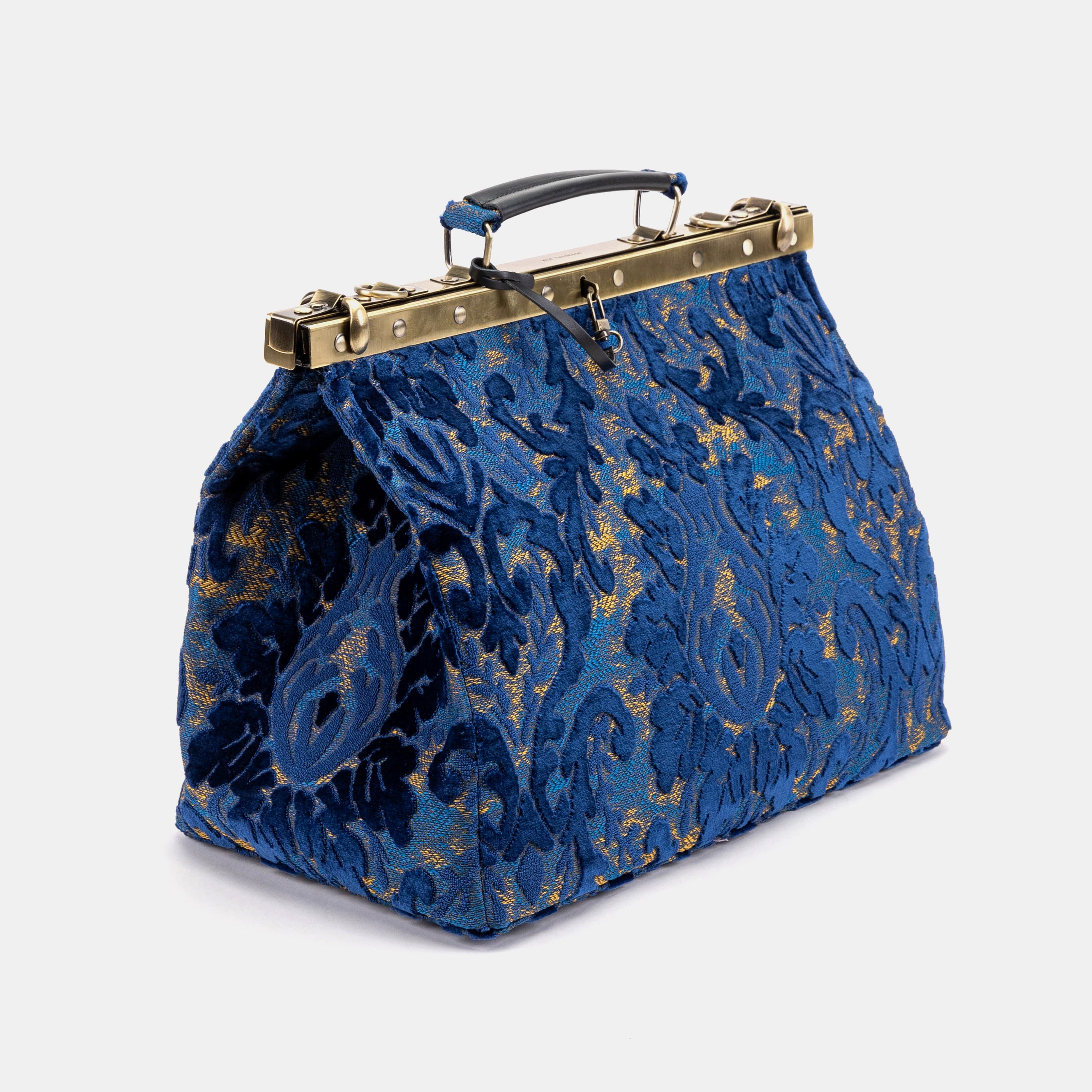 Burnout Velvet Navy Celine Carpet Gladstone Bag front side