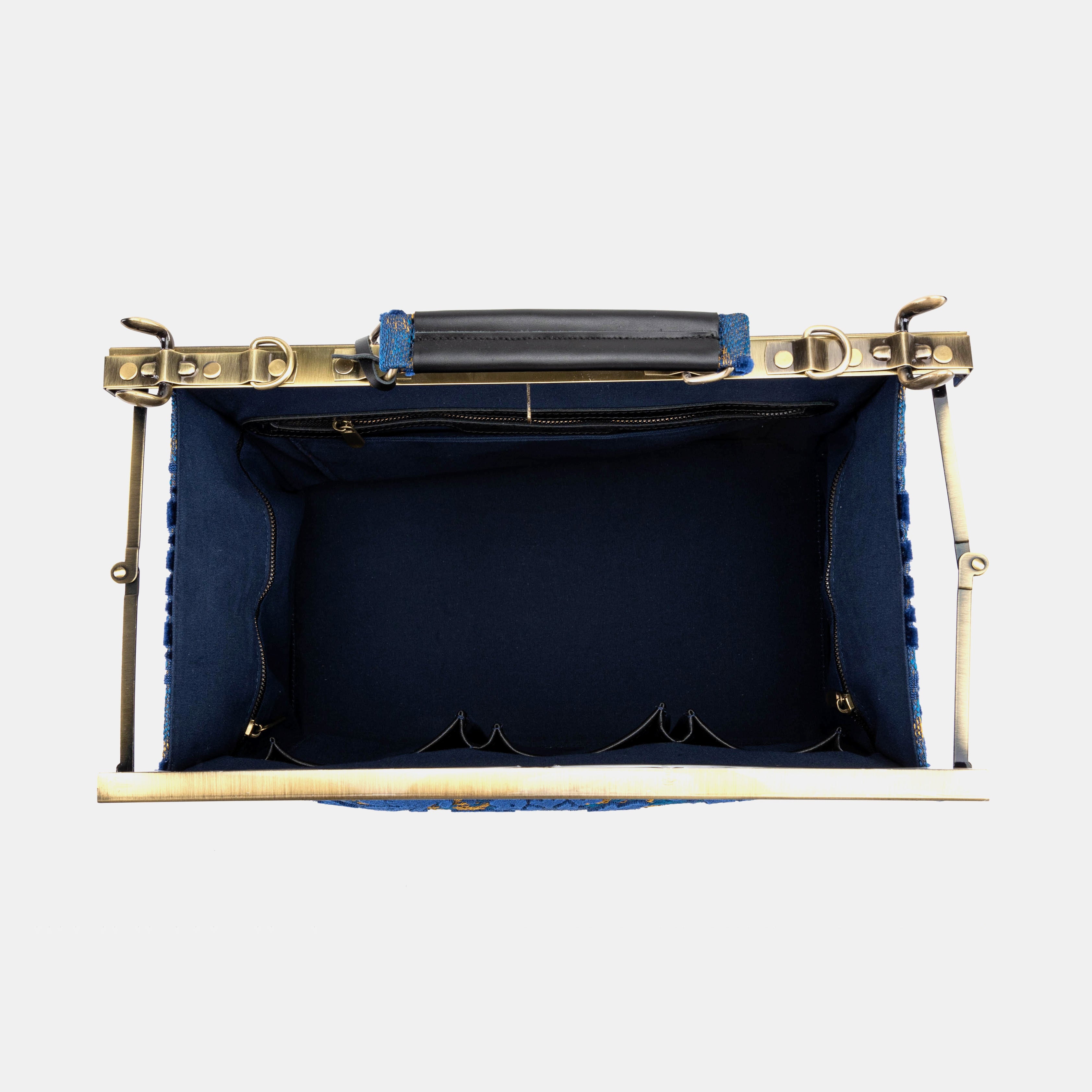 Burnout Velvet Navy Celine Carpet Gladstone Bag inside