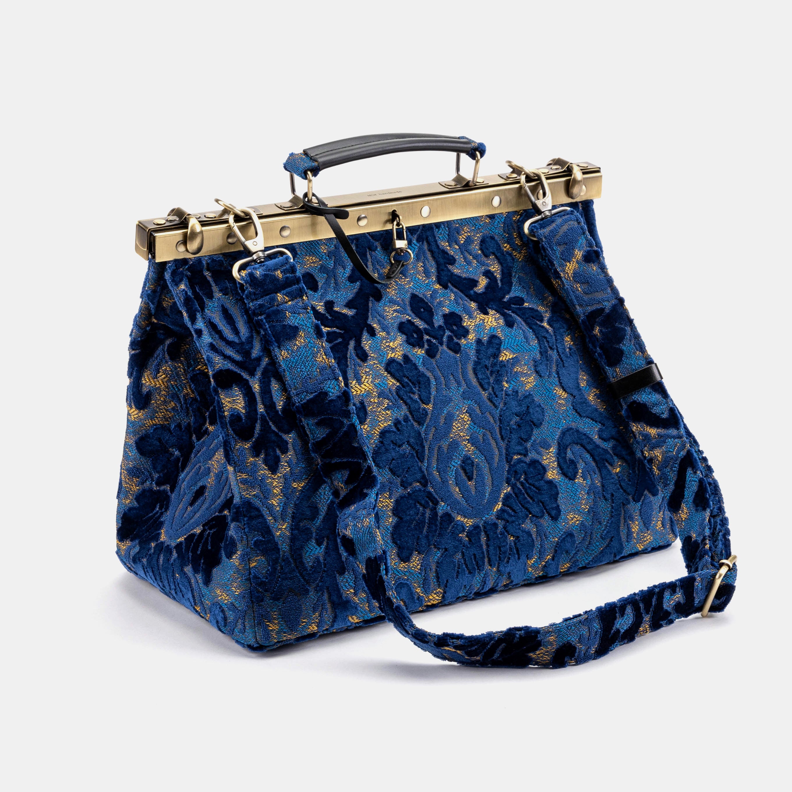 Burnout Velvet Navy Celine Carpet Gladstone Bag with shoulder strap