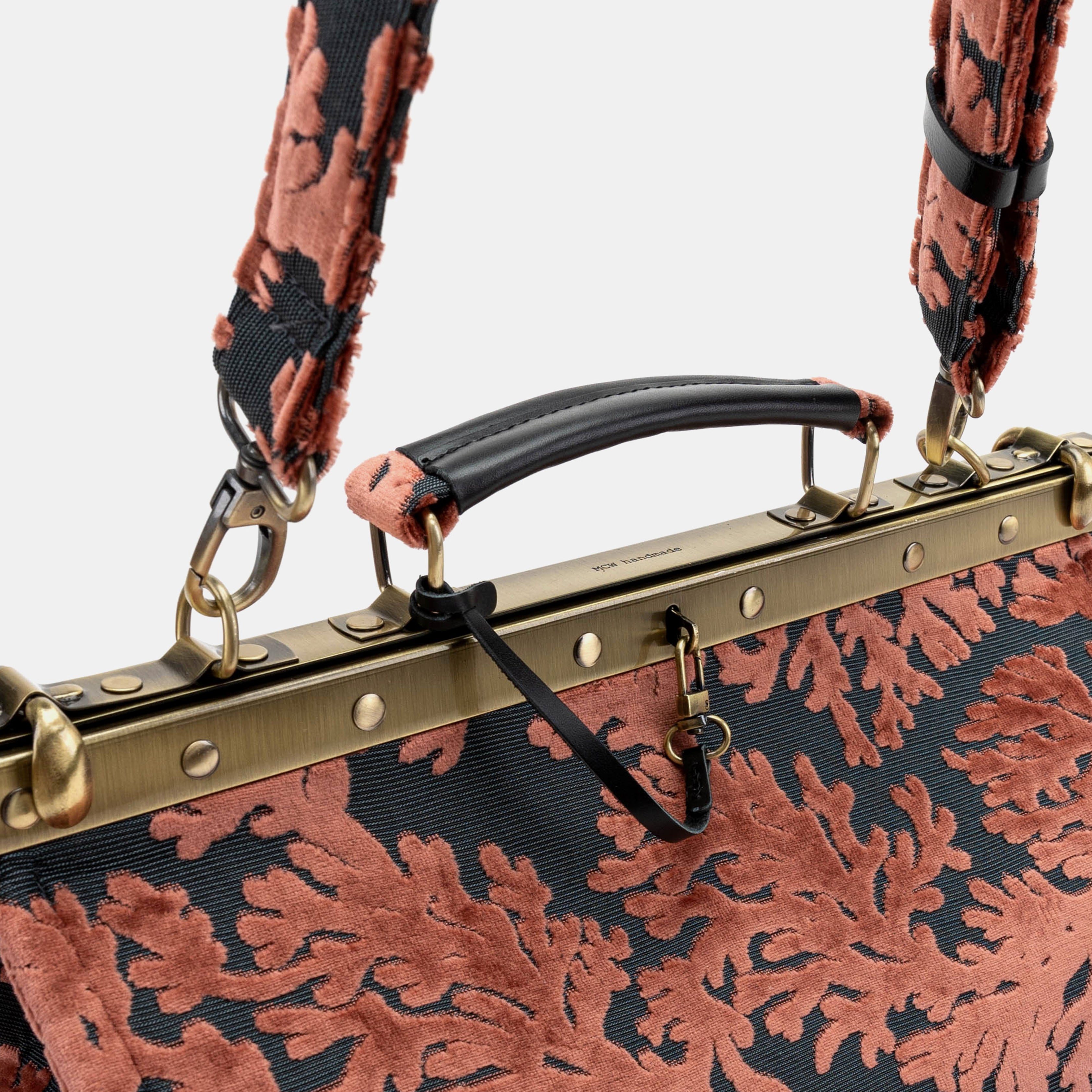 Gladstone Bag Carpet Doctor Bag Victorian Weekender Bag Shoulder Frame Bag Celine Burnout Velvet St Tropez Scuba Coral Carpetbagger Carpetbag of America handle