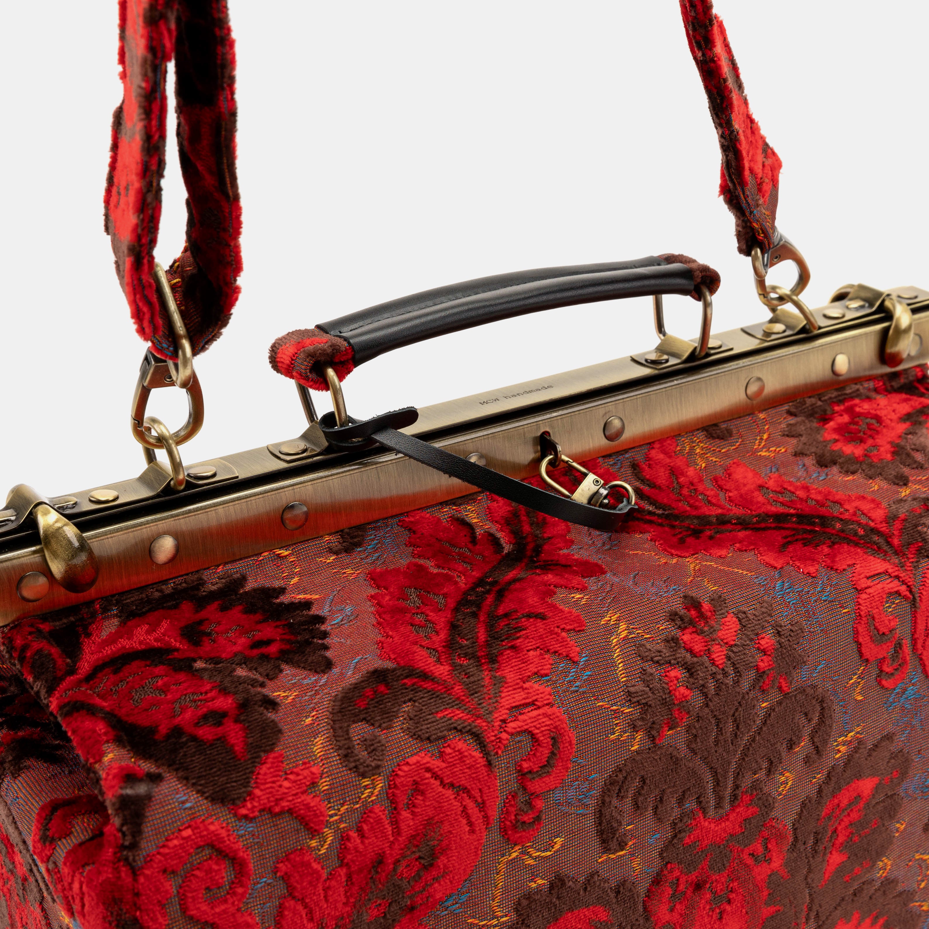 Gladstone Bag Carpet Doctor Bag Victorian Weekender Bag Shoulder Frame Bag Genevieve Burnout Velvet Revival Scarlet Carpetbagger Carpetbag of America handle