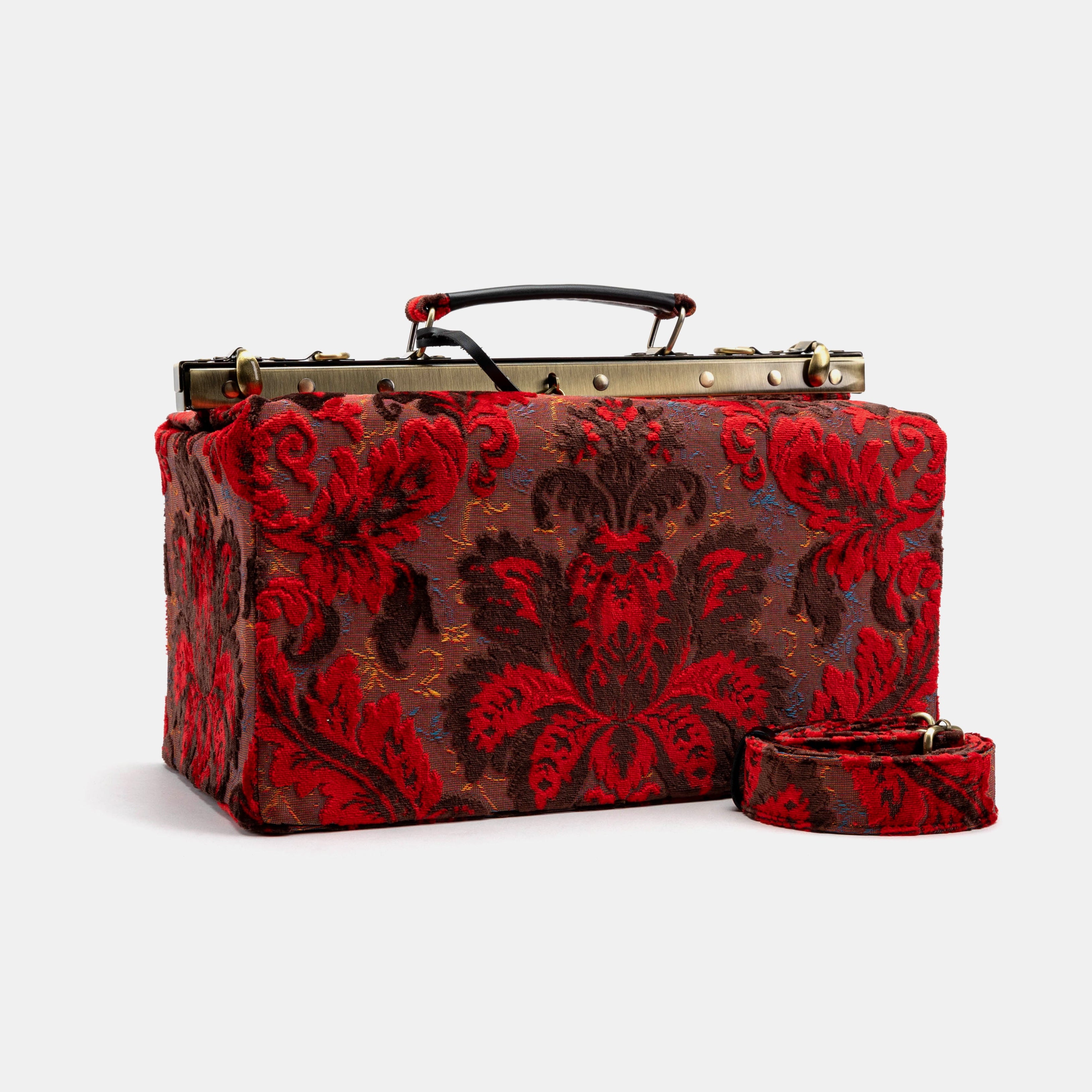 Gladstone Bag Carpet Doctor Bag Victorian Weekender Bag Shoulder Frame Bag Genevieve Burnout Velvet Revival Scarlet Carpetbagger Carpetbag of America main