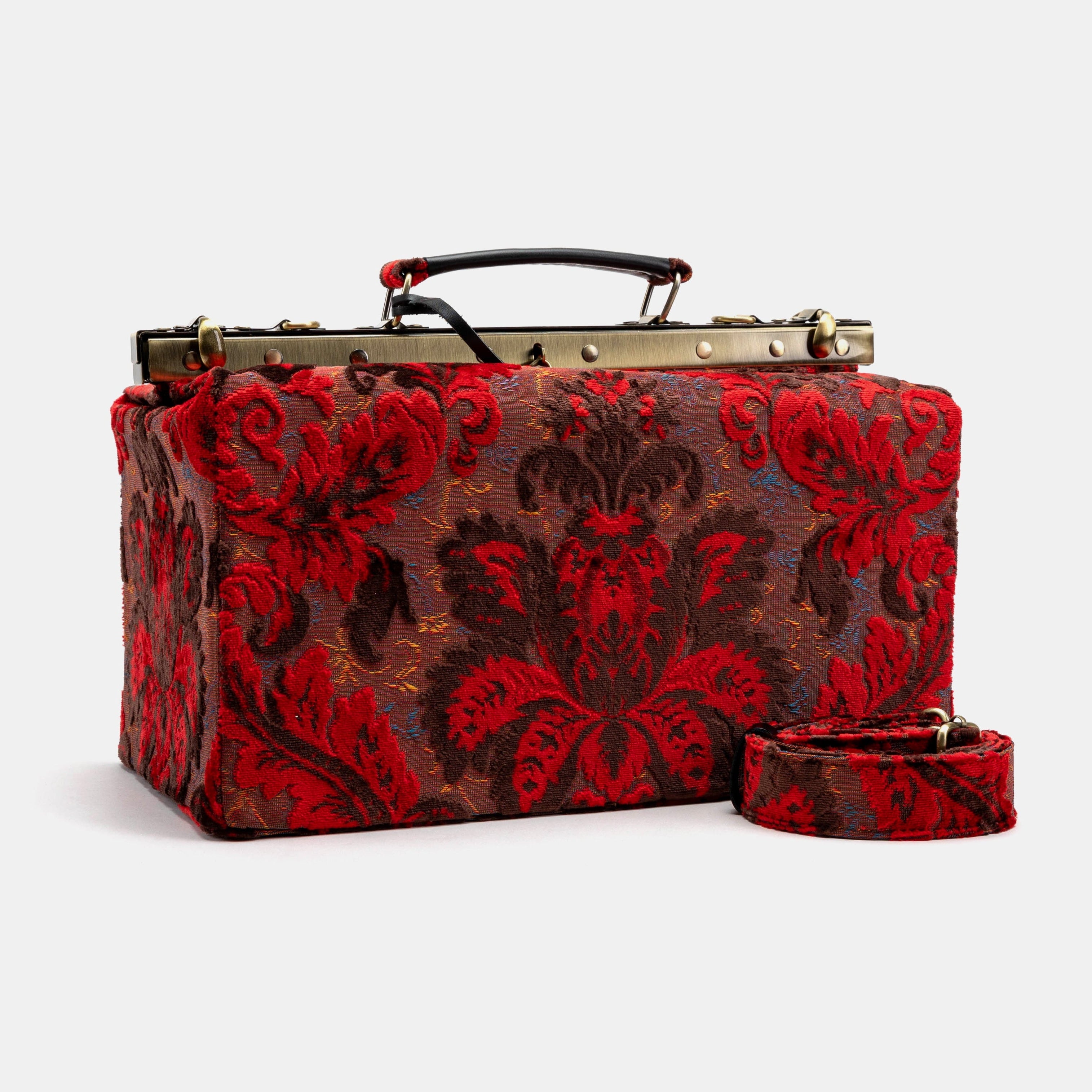 Gladstone Bag Carpet Doctor Bag Victorian Weekender Bag Shoulder Frame Bag Genevieve Burnout Velvet Revival Scarlet Carpetbagger Carpetbag of America main