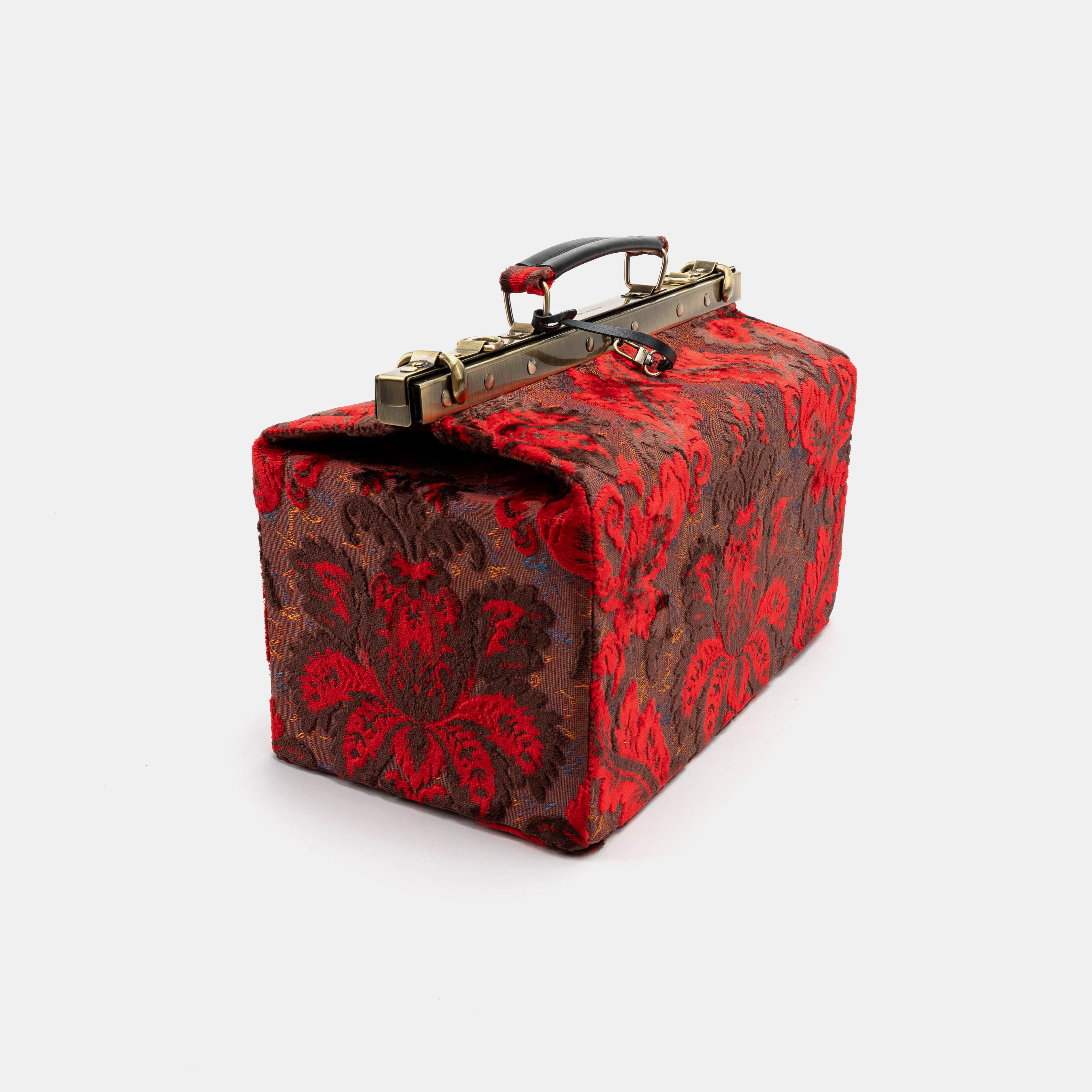 Gladstone Bag Carpet Doctor Bag Victorian Weekender Bag Shoulder Frame Bag Genevieve Burnout Velvet Revival Scarlet Carpetbagger Carpetbag of America front side