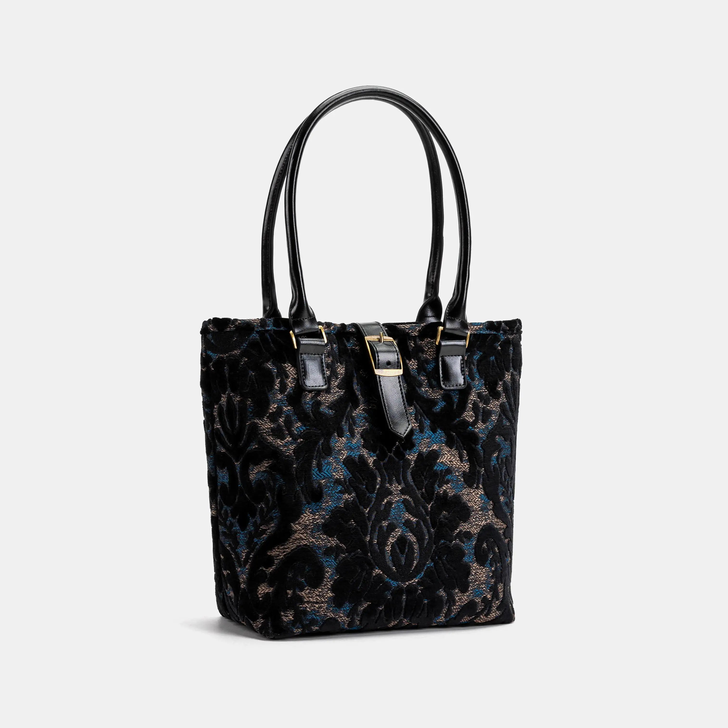Burnout Velvet Black Everyday Tote Bag Carpetbag of America front side