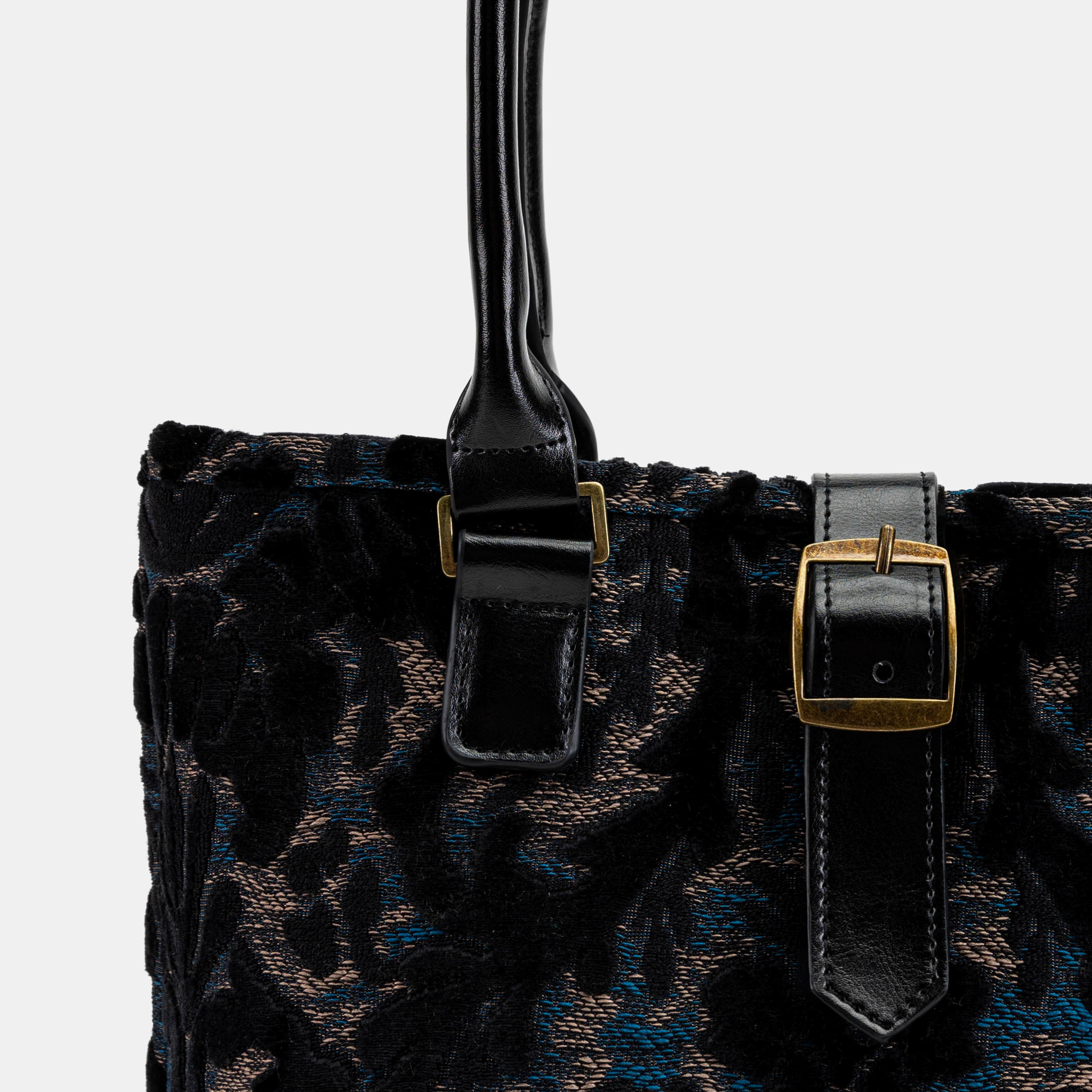 Burnout Velvet Black Everyday Tote Carpetbagger Carpetbag of America detail