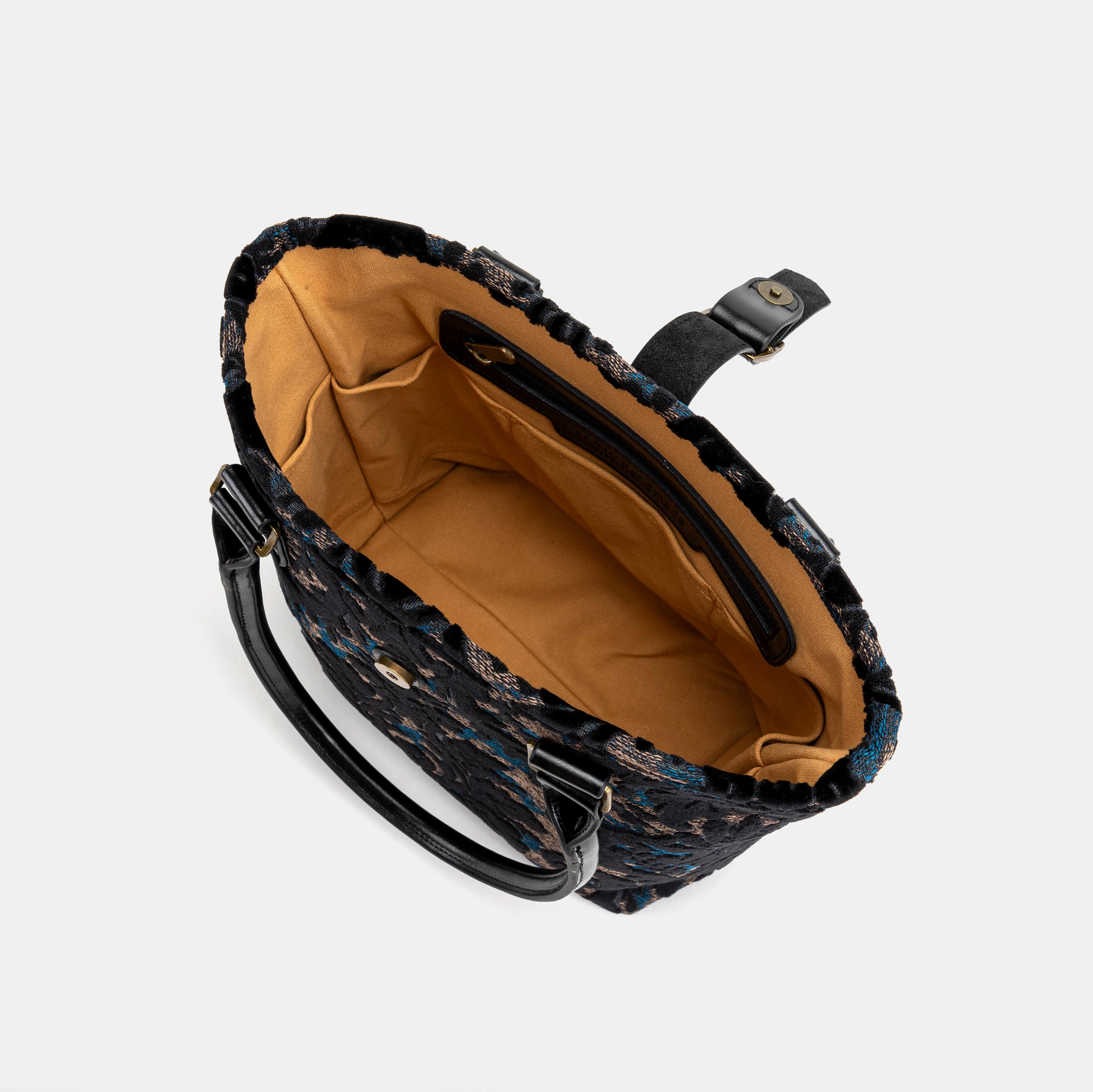 Burnout Velvet Black Everyday Tote Carpetbagger Carpetbag of America inside