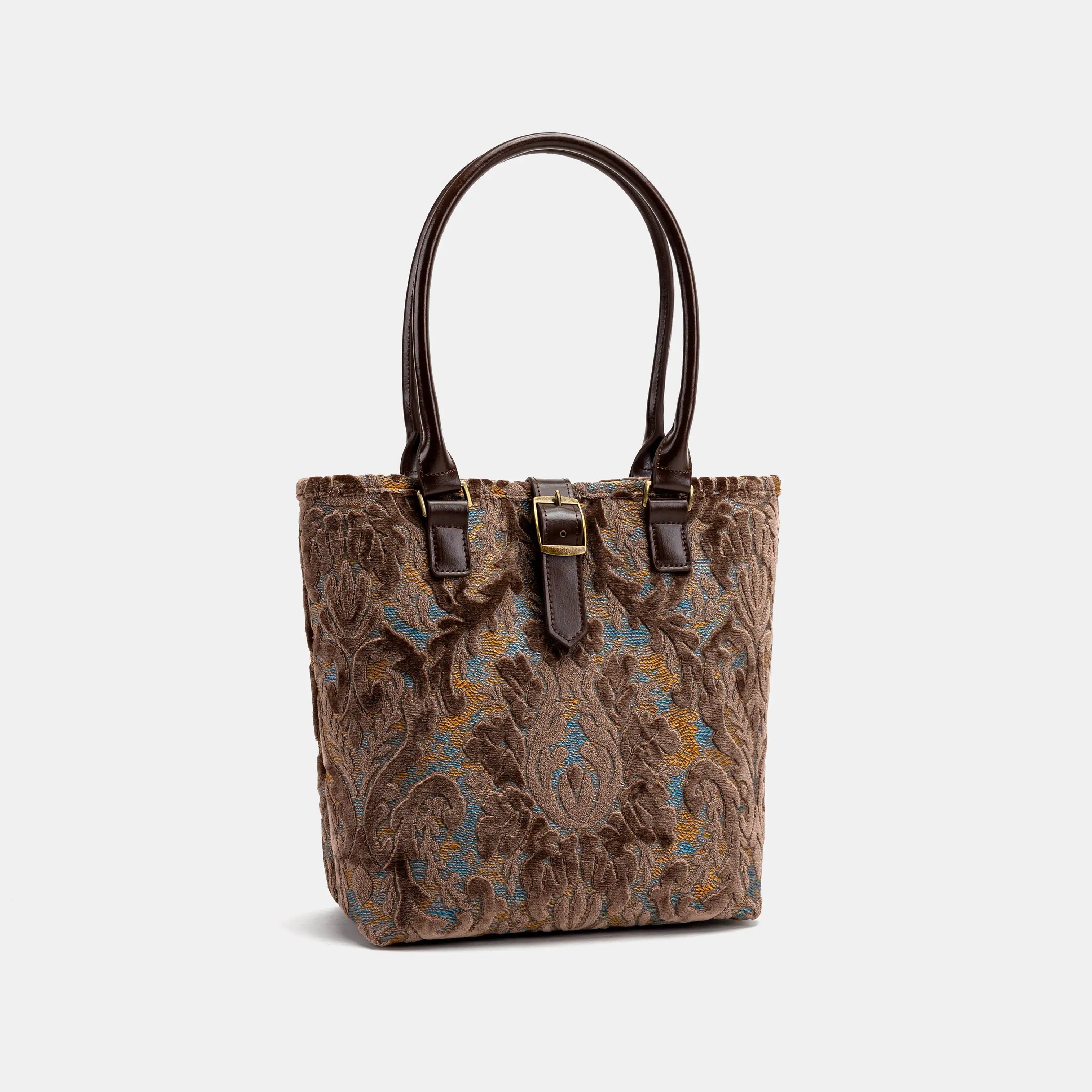Burnout Velvet Camel Everyday Tote Carpetbagger Carpetbag of America front side