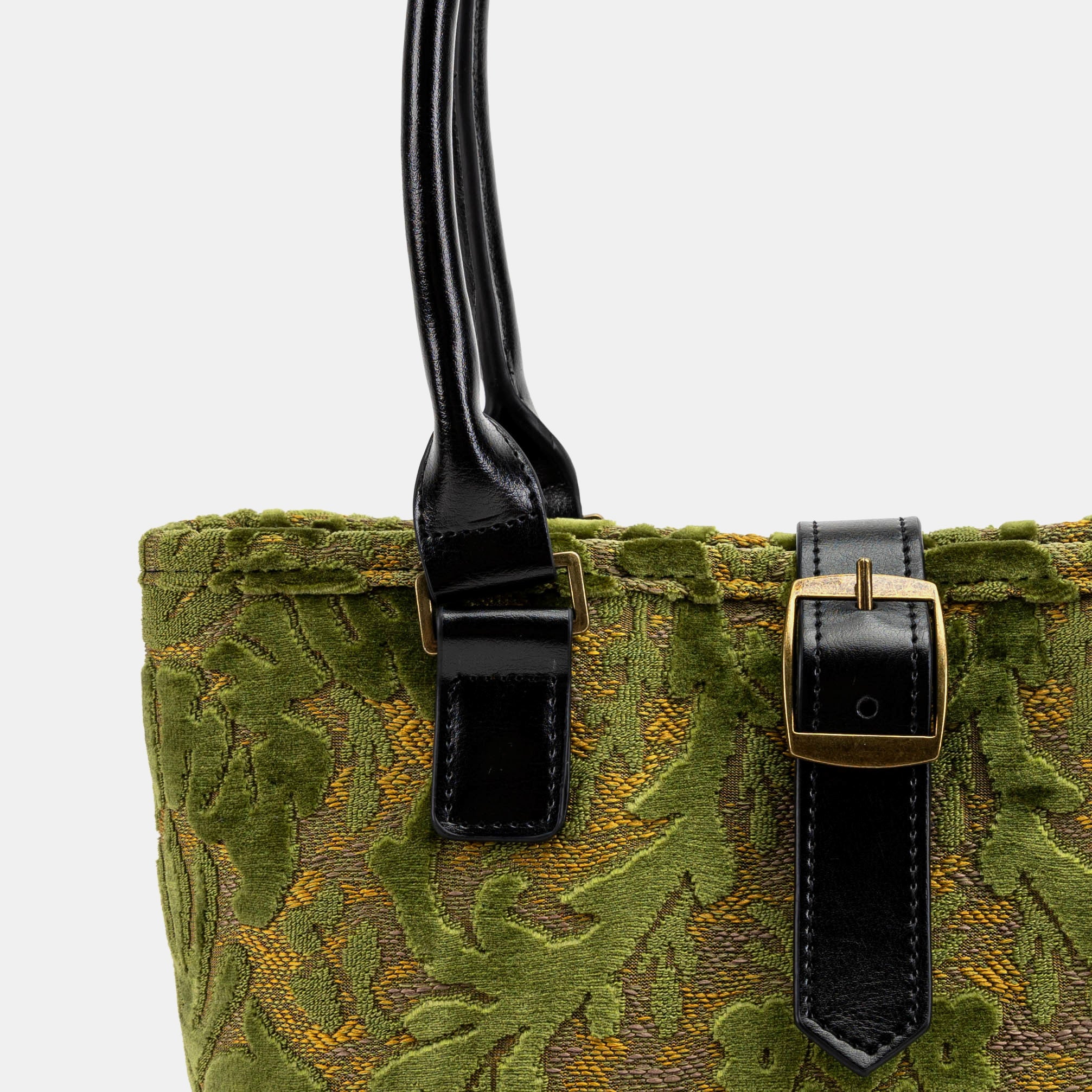 Burnout Velvet Fern Green Everyday Tote Bag Carpetbag detail
