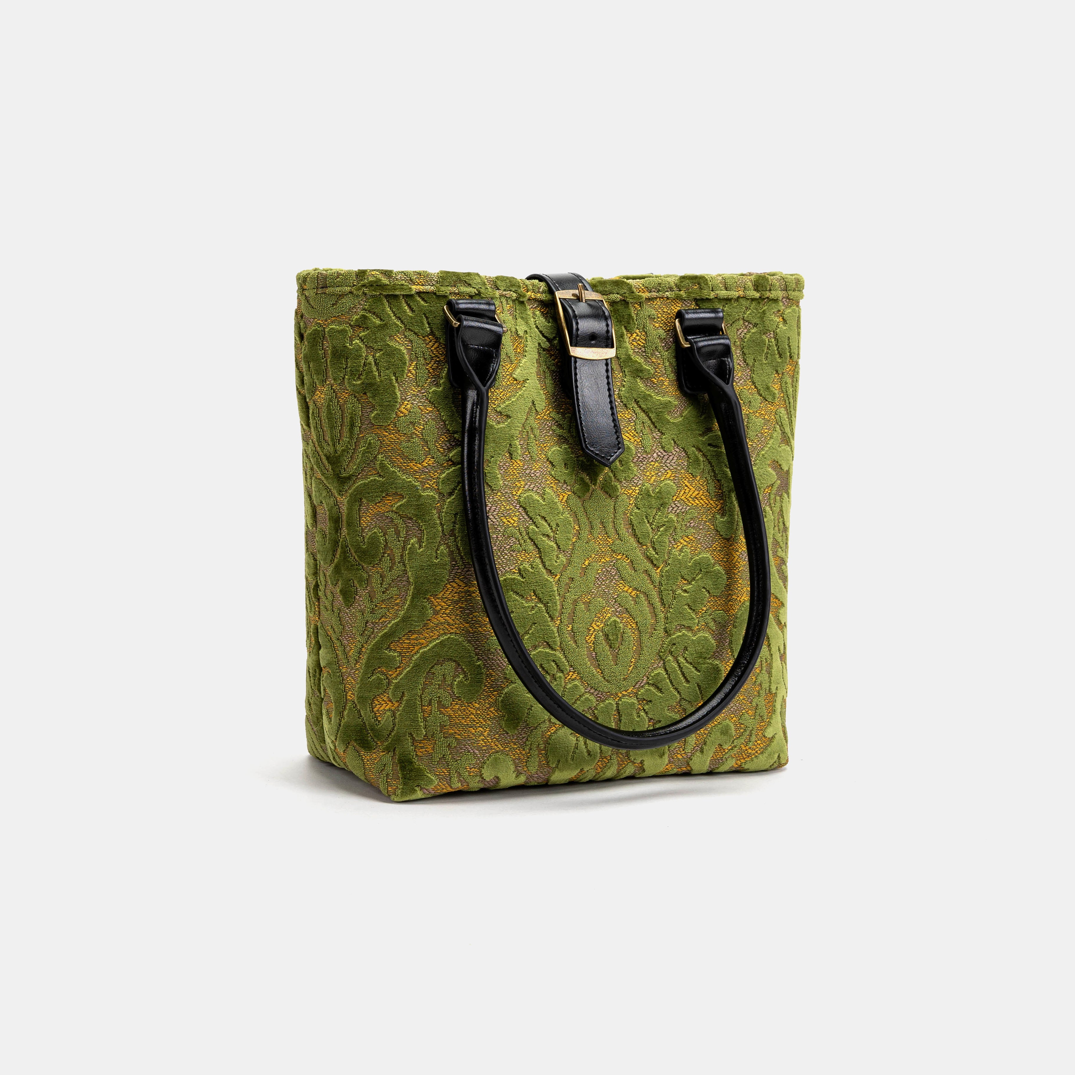 Burnout Velvet Fern Green Everyday Tote Bag Carpetbag with shoulder strap