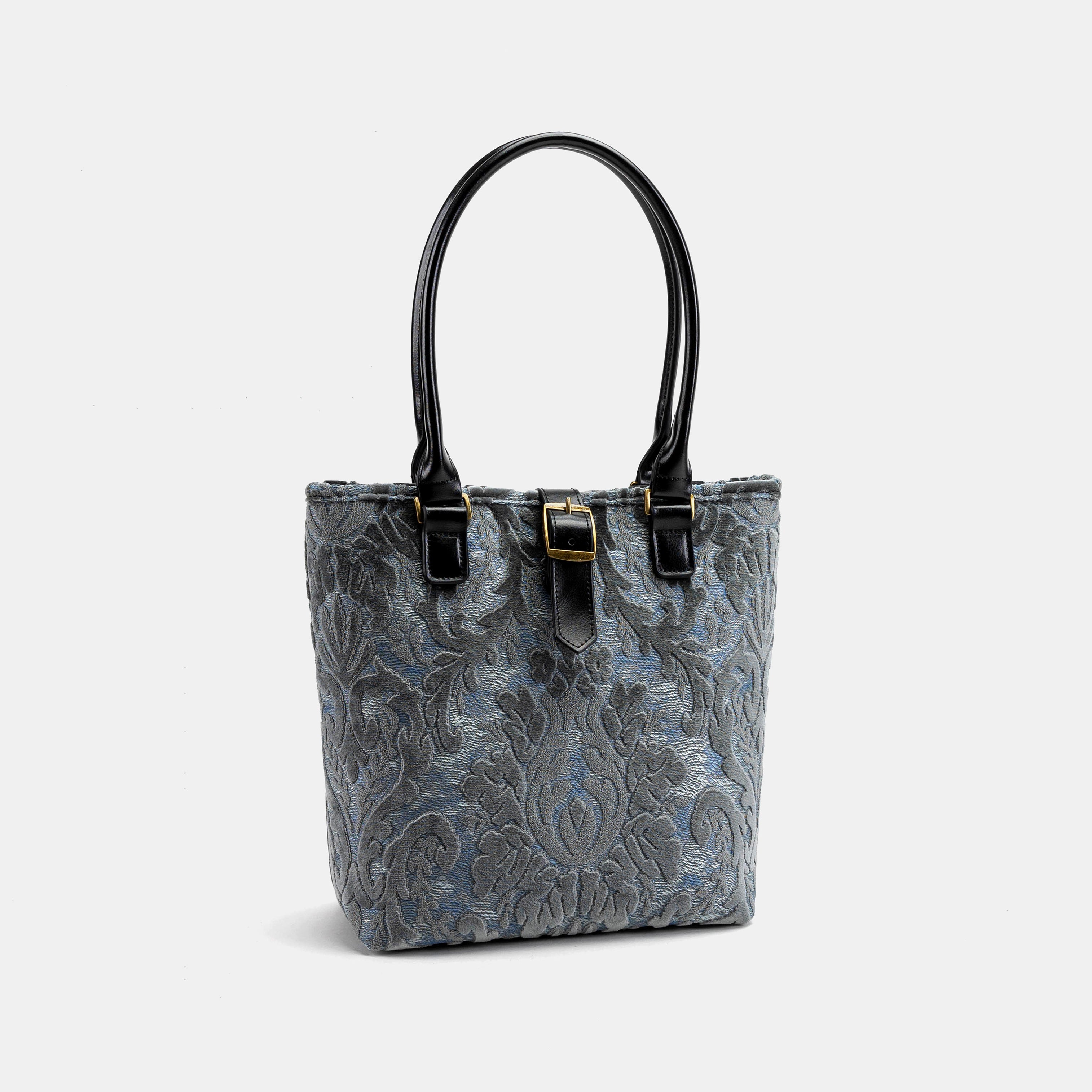 Burnout Velvet Steel Blue Everyday Tote Carpetbagger Carpetbag of America front side