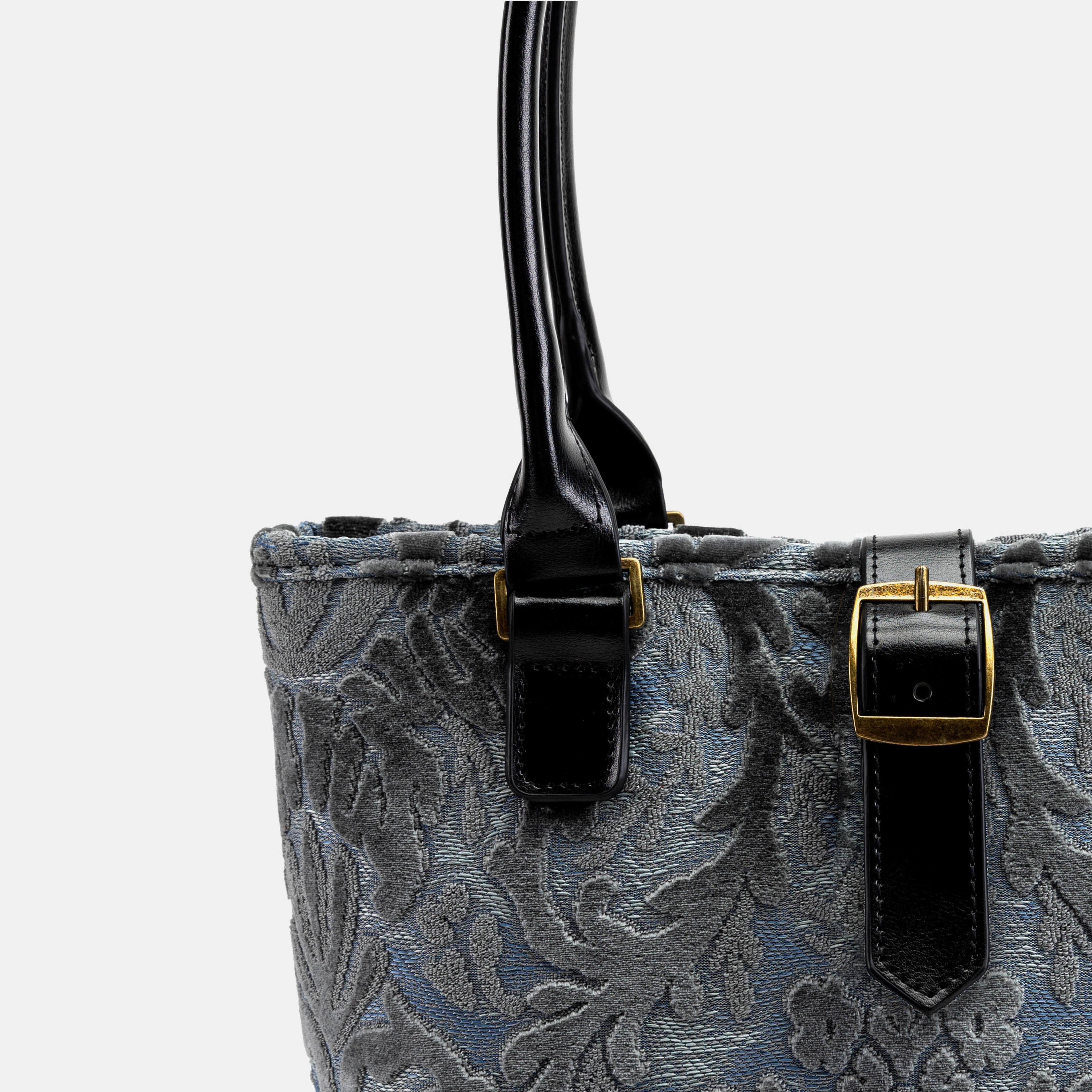 Burnout Velvet Steel Blue Everyday Tote Carpetbagger Carpetbag of America detail