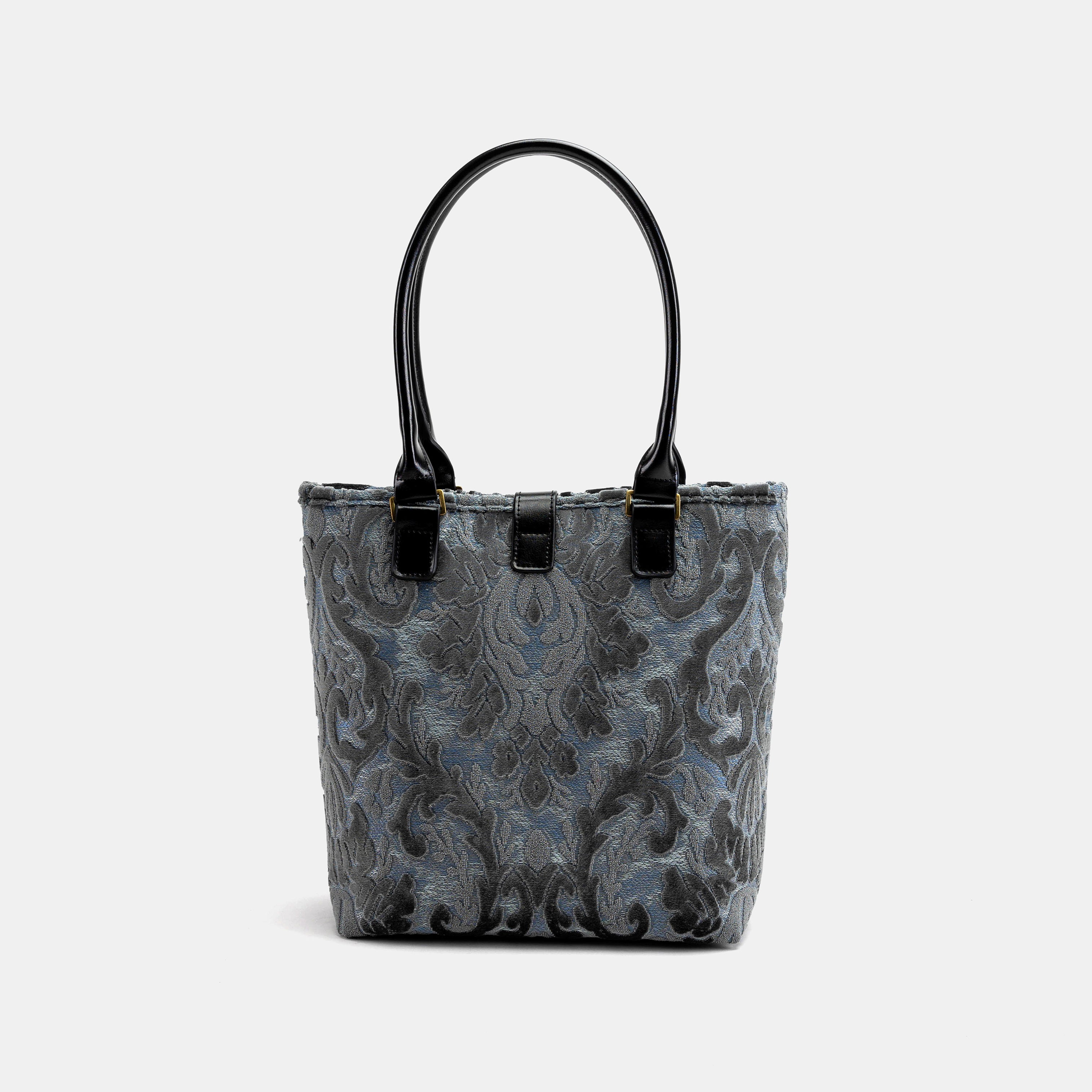Burnout Velvet Steel Blue Everyday Tote Carpetbagger Carpetbag of America back