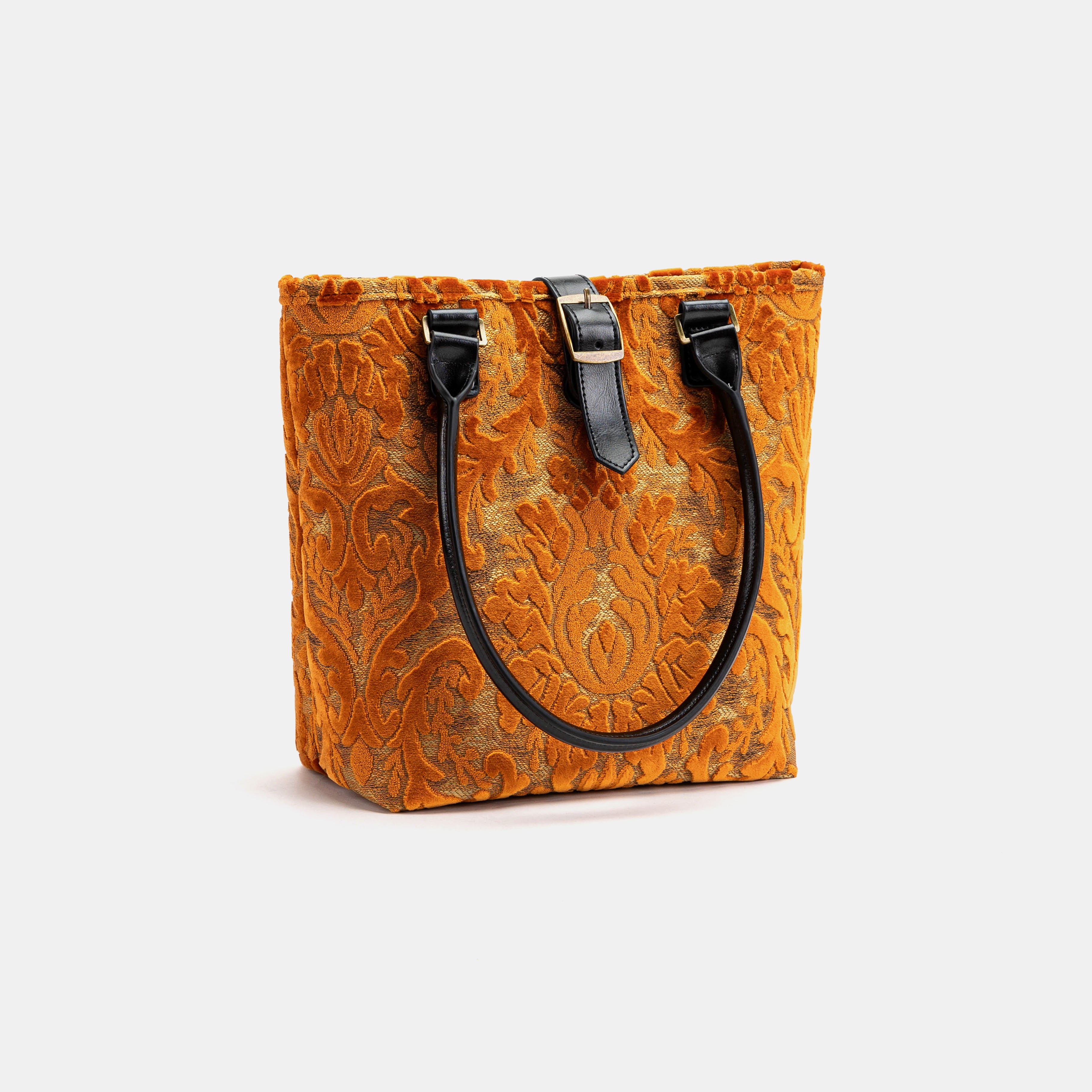 Burnout Velvet Orange Everyday Tote Carpet Bag with shoulder strap