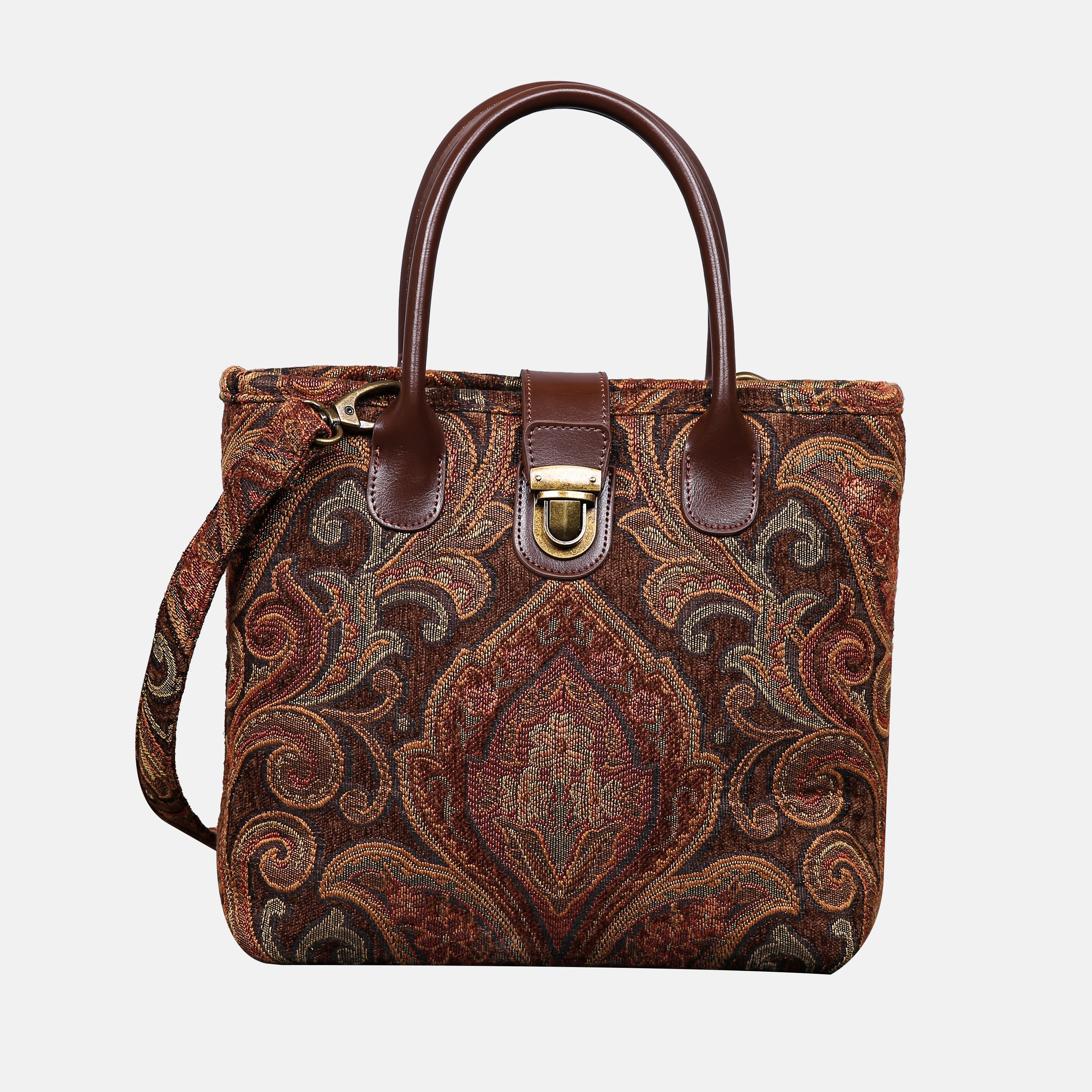 Damask D. Brown Tuck Lock Carpet Satchel carpet bag MCW Handmade