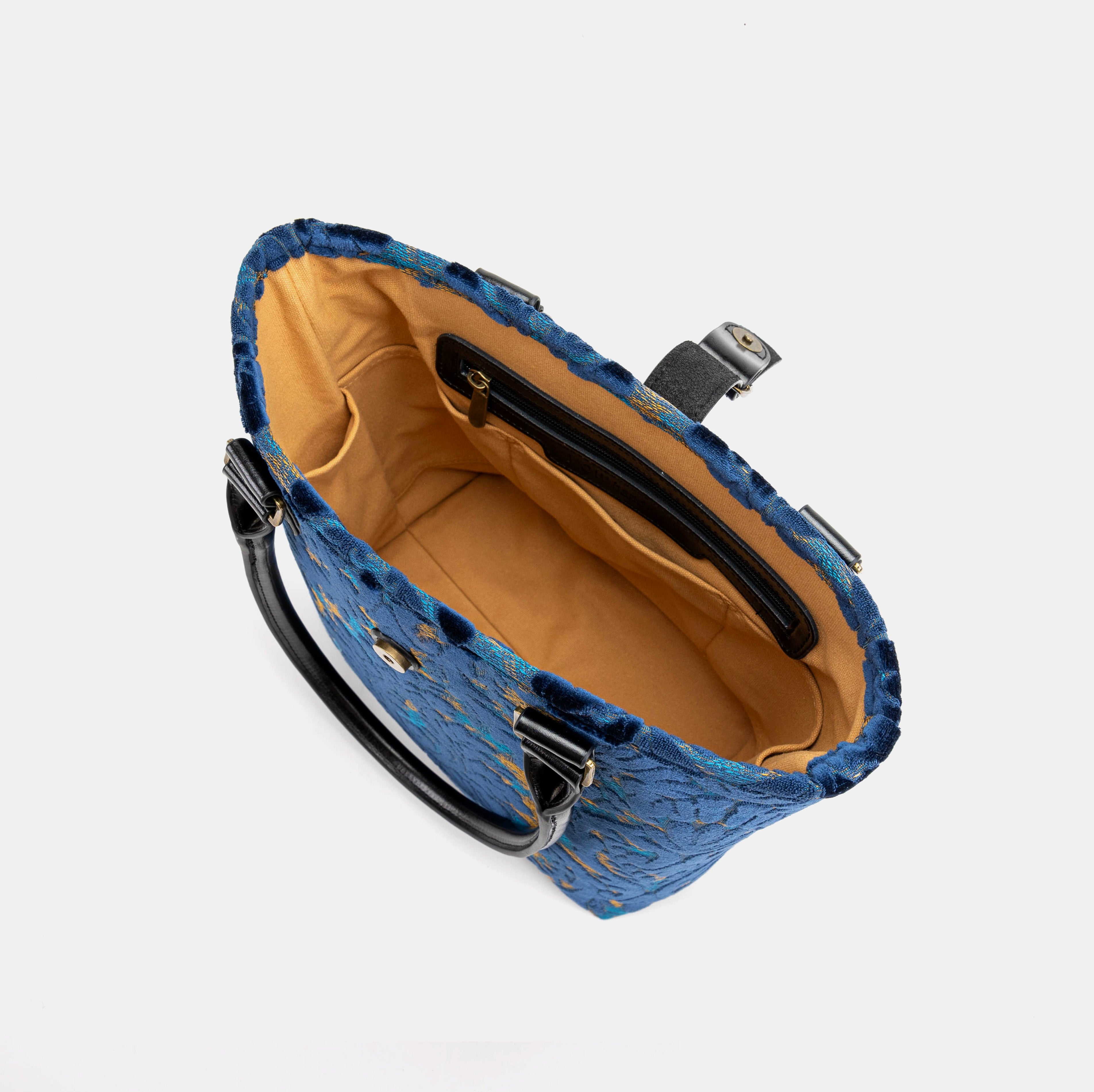 Burnout Velvet Navy Everyday Tote Bag Carpetbagger Carpetbag of America inside