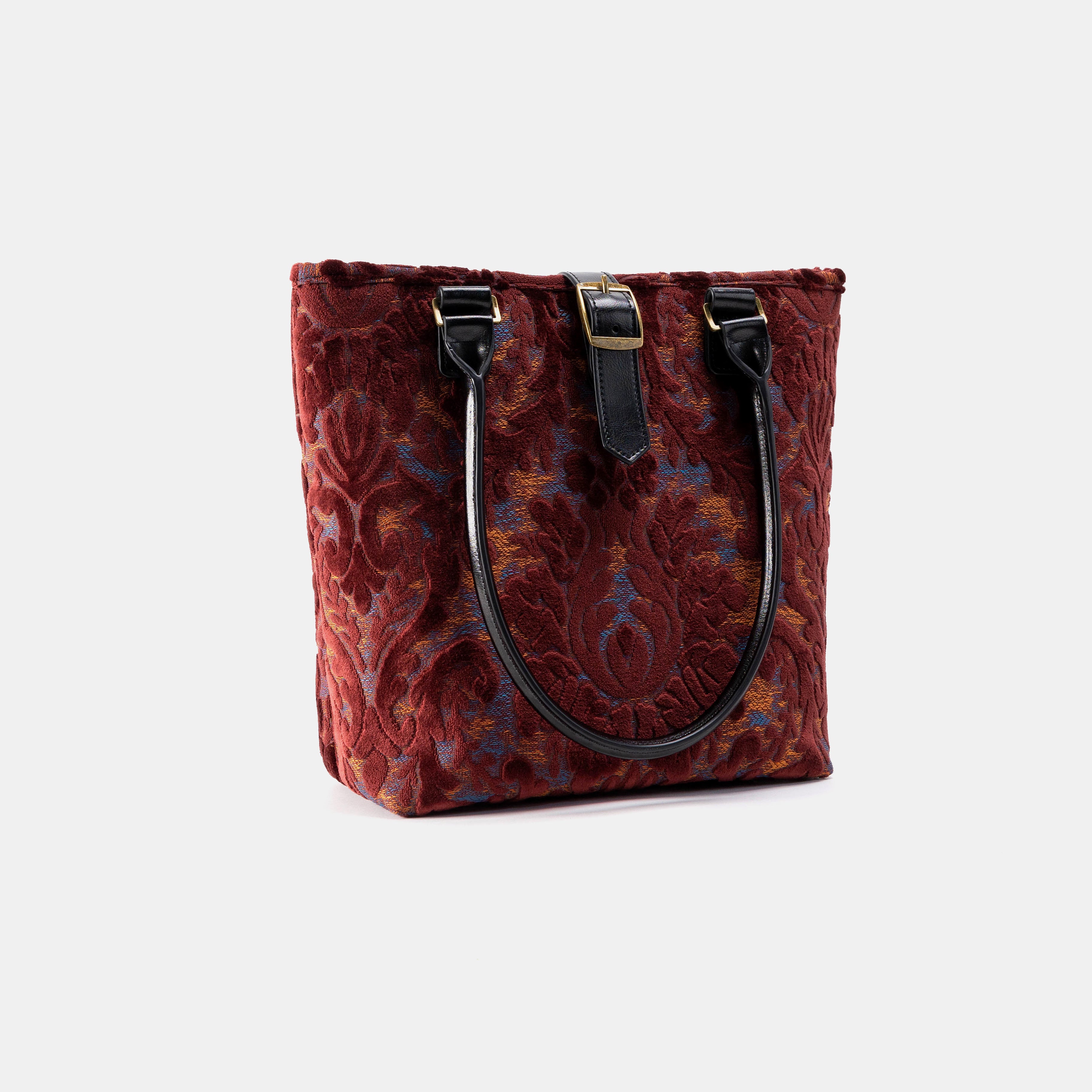 Everyday Tote Carpet Bag Burnout Velvet Wine with shoulder strap