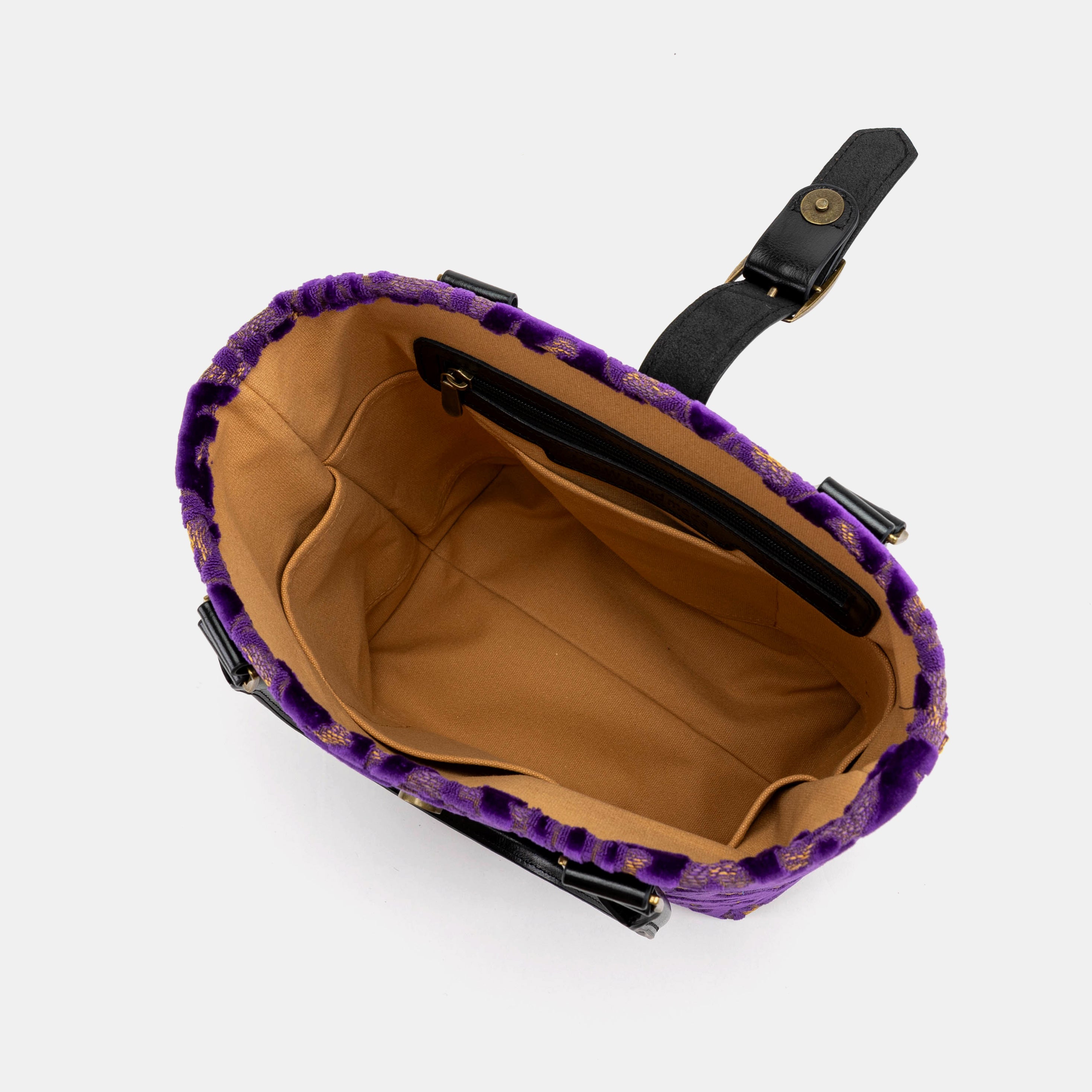 Burnout Velvet purple Everyday Tote Bag Carpetbagger Carpetbag of America inside