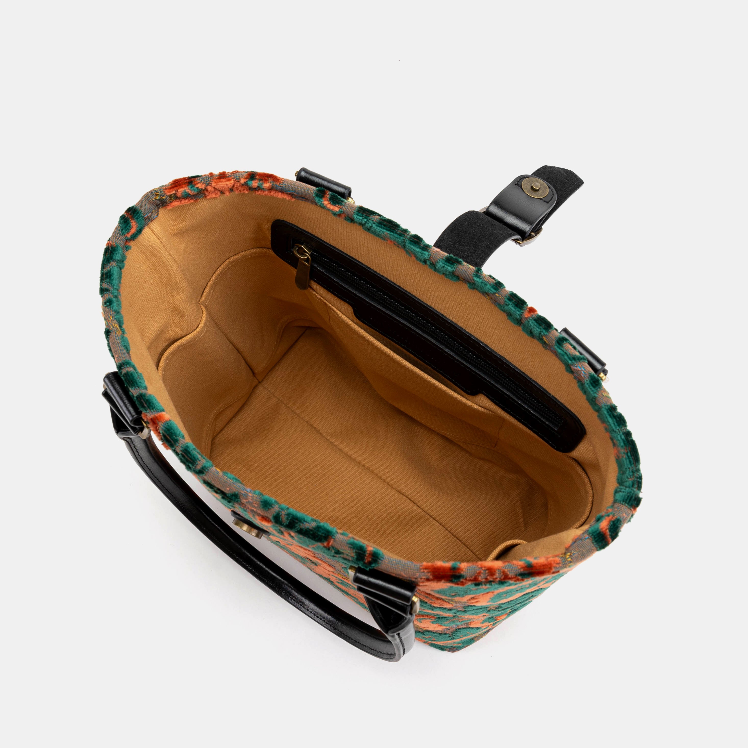 Burnout Velvet Revival Jade Everyday Tote Carpetbagger Carpetbag of America inside