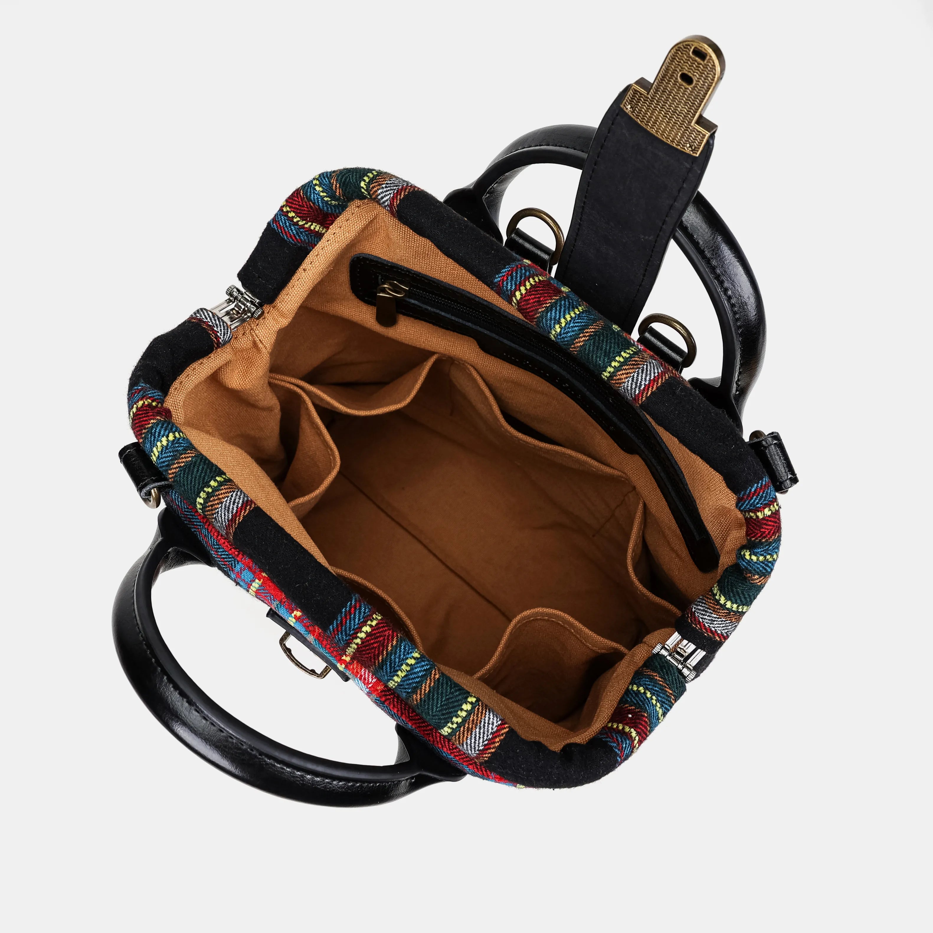 Tartan Stewart Black Everyday Backpack Carpetbag of America inside
