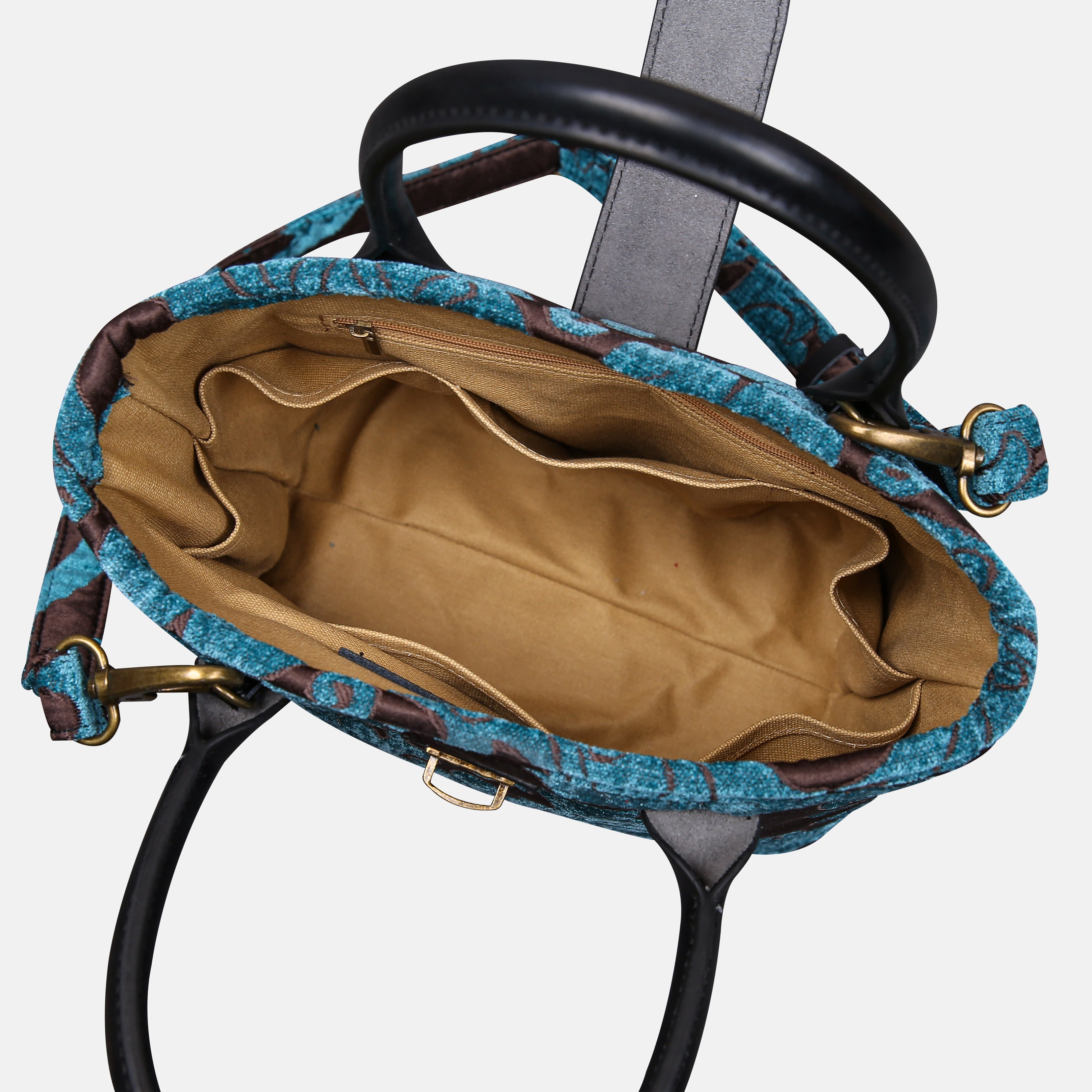 Queen Azure Blue Tuck Lock Carpet Satchel carpet bag MCW Handmade-4