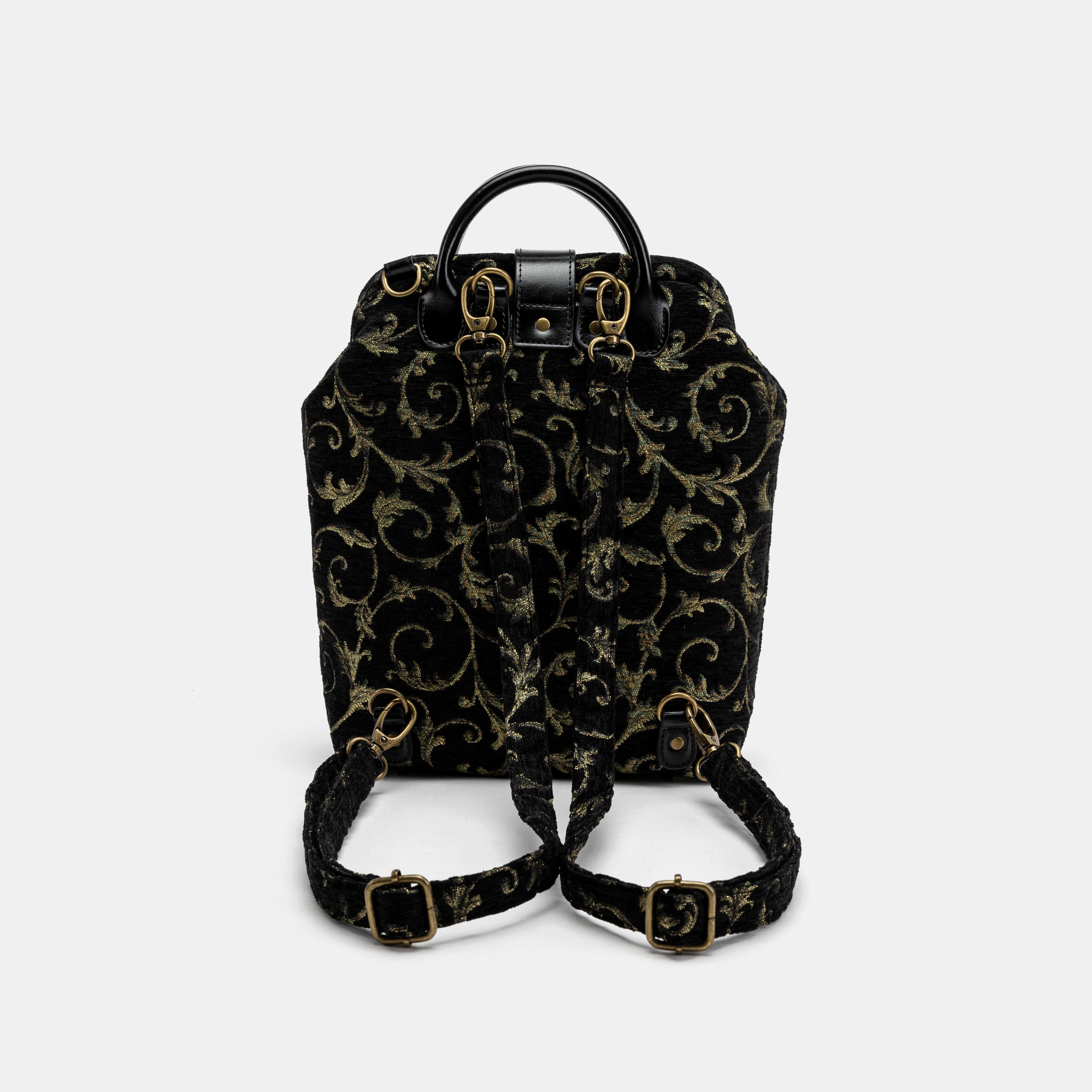 Vintage Scroll Black/Green Carpet Everyday Backpack Carpetbag of America back
