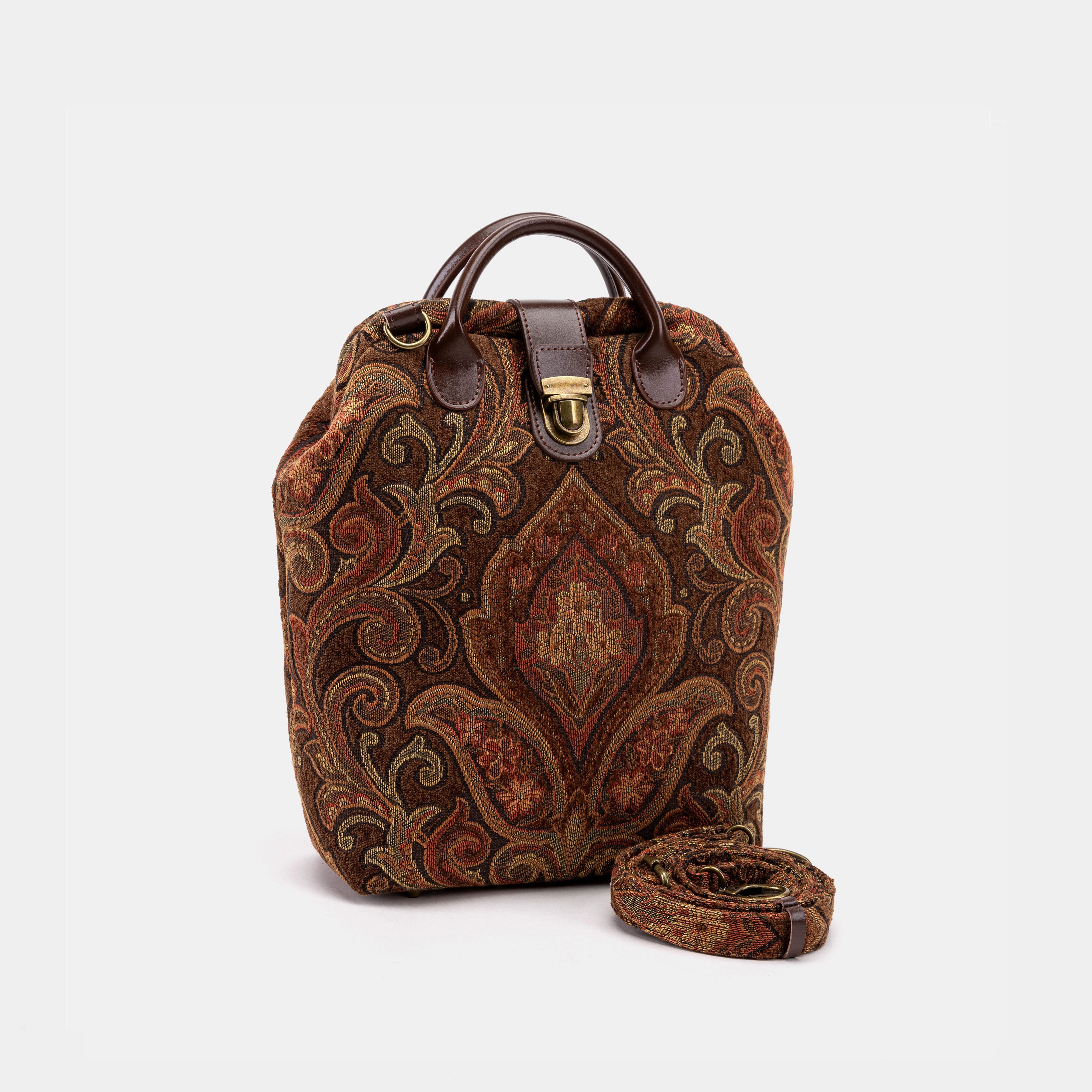 Damask D. Brown Carpet Everyday Backpack Carpetbag of America with shoulder strap