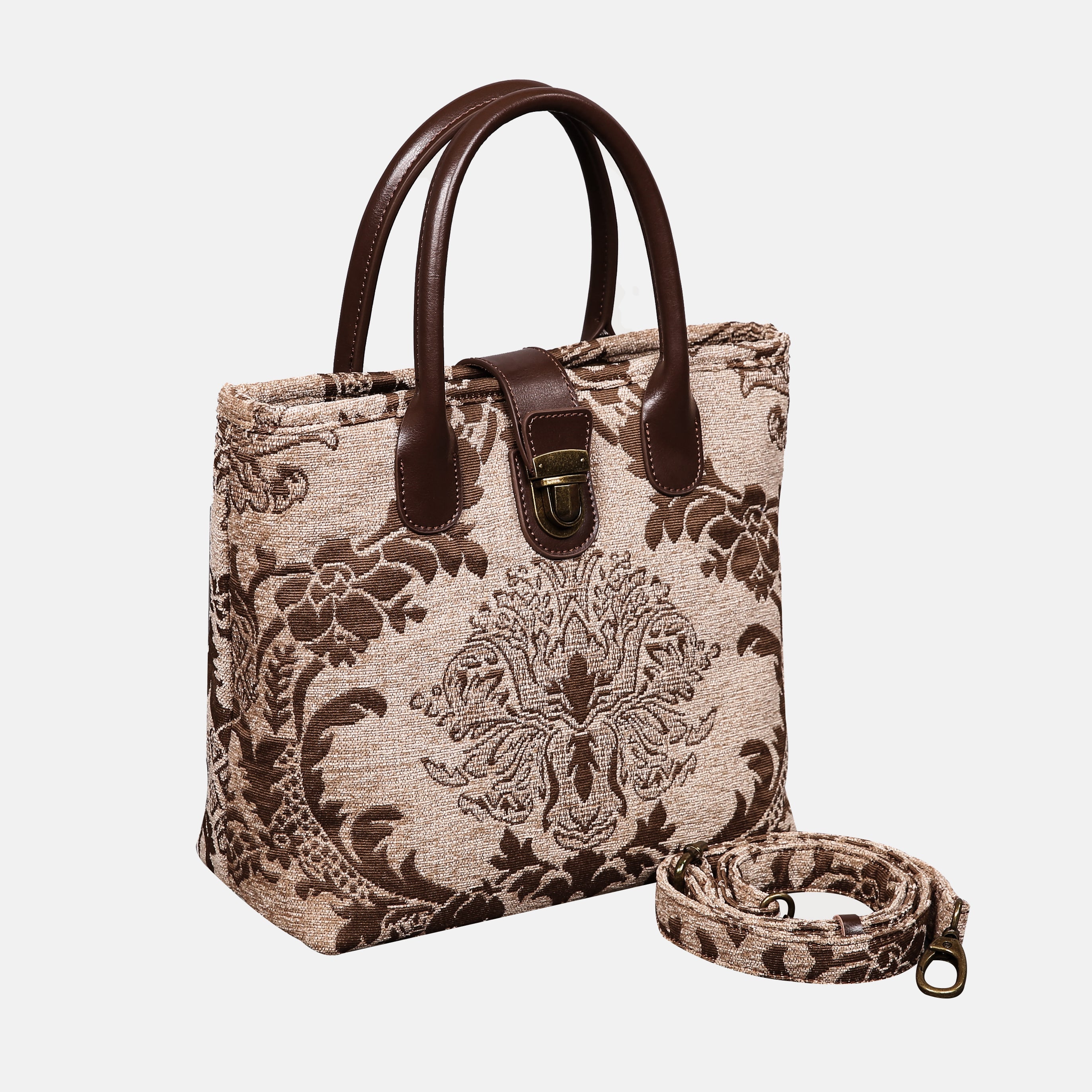 Griccia Camel Tuck Lock Carpet Satchel Carpetbag of America with shoulder strap