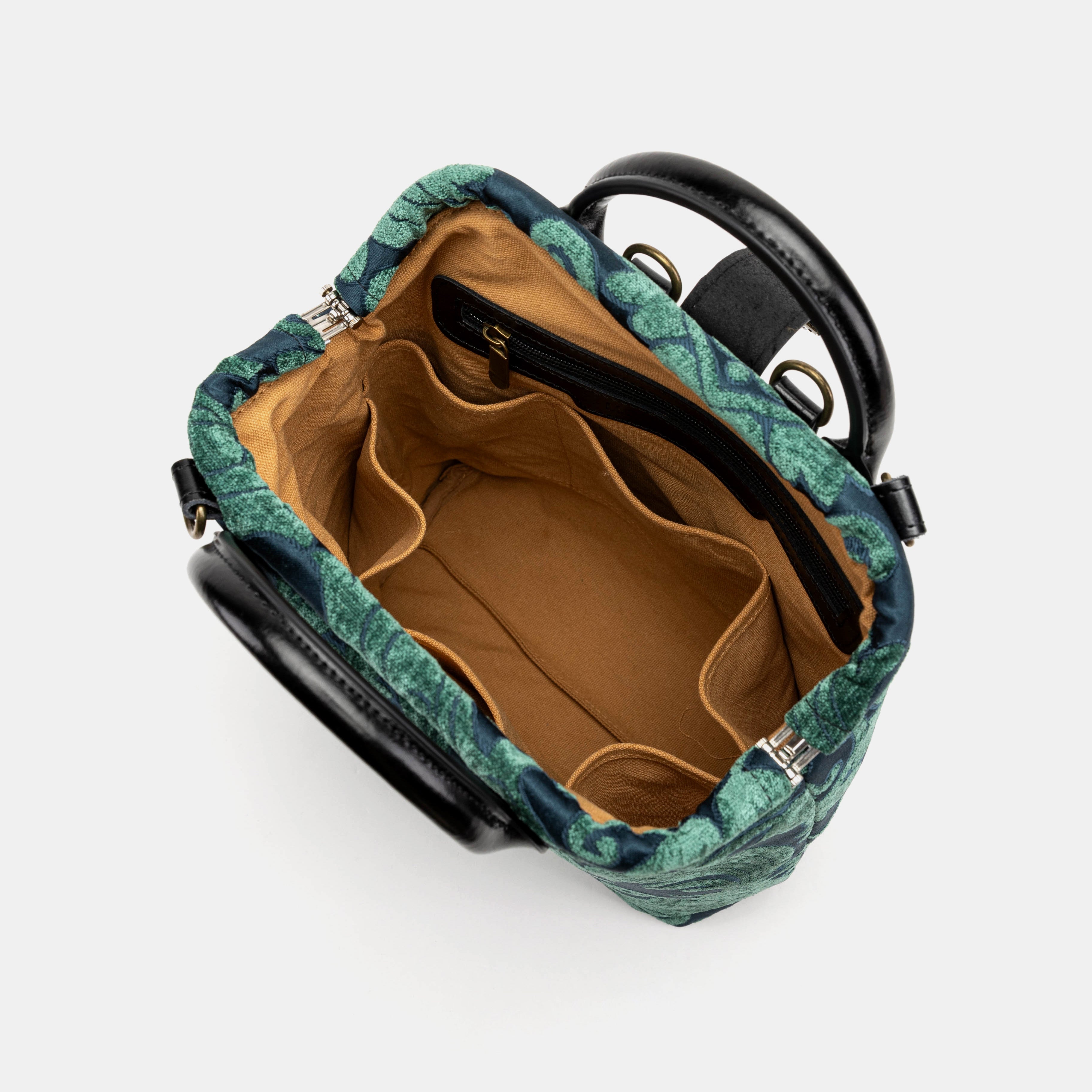 Queen Hunter Green Carpet Everyday Backpack Carpetbag of America inside