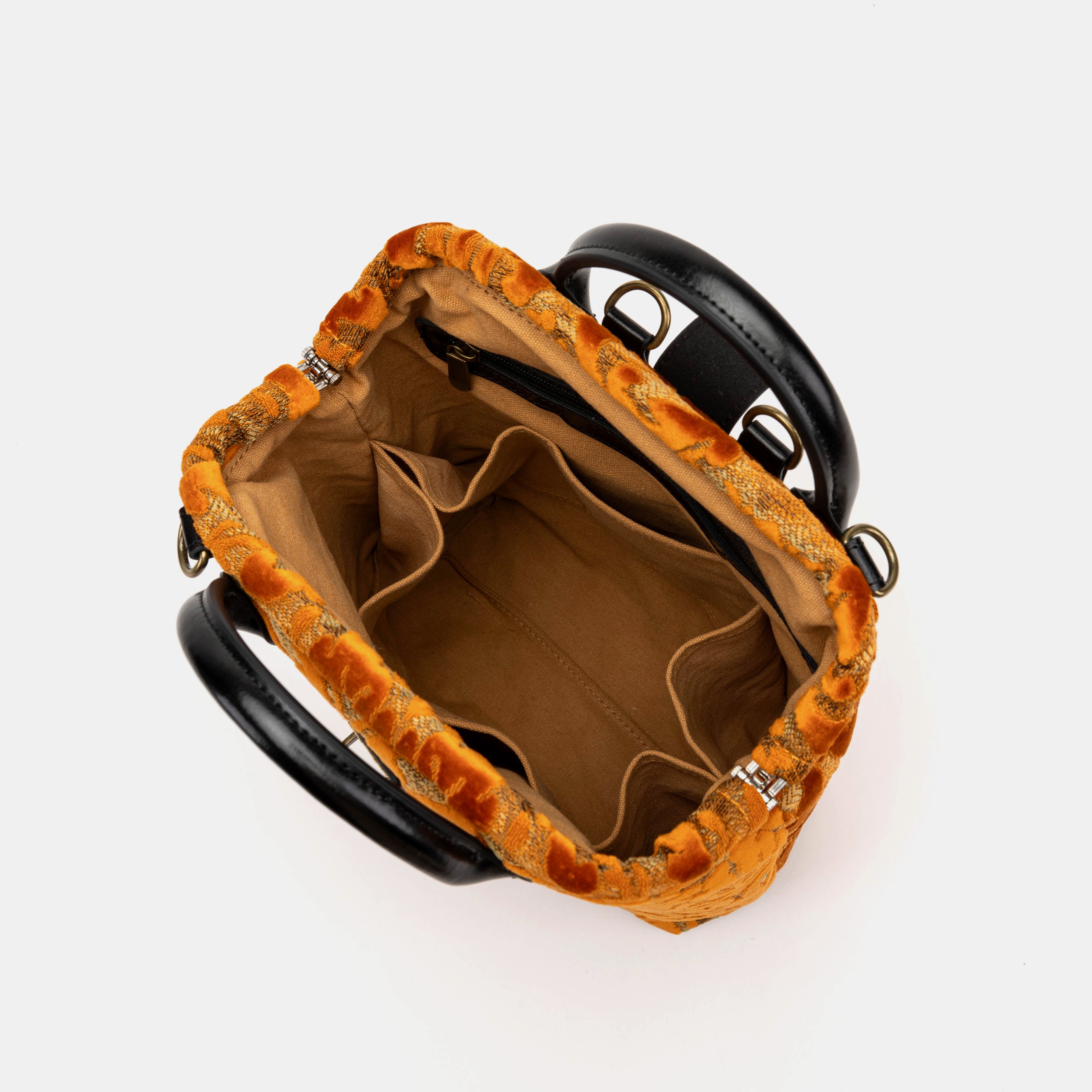 Burnout Velvet Orange Carpet Everyday Backpack Carpetbag of America inside