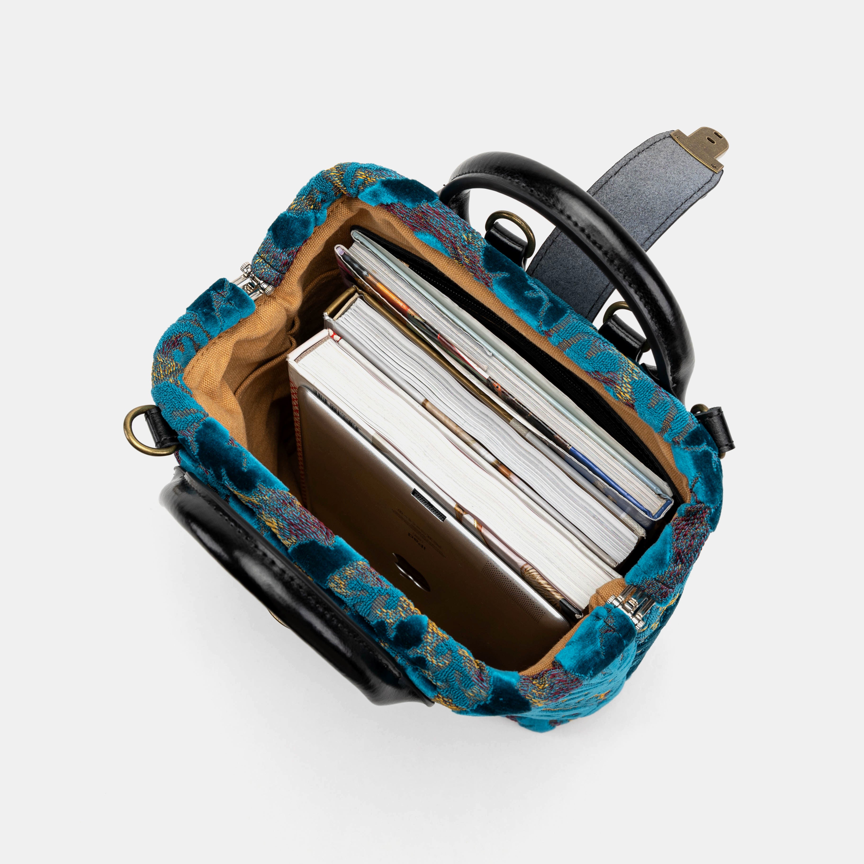 Everyday Backpack Burnout Velvet Aqua Blue  in use