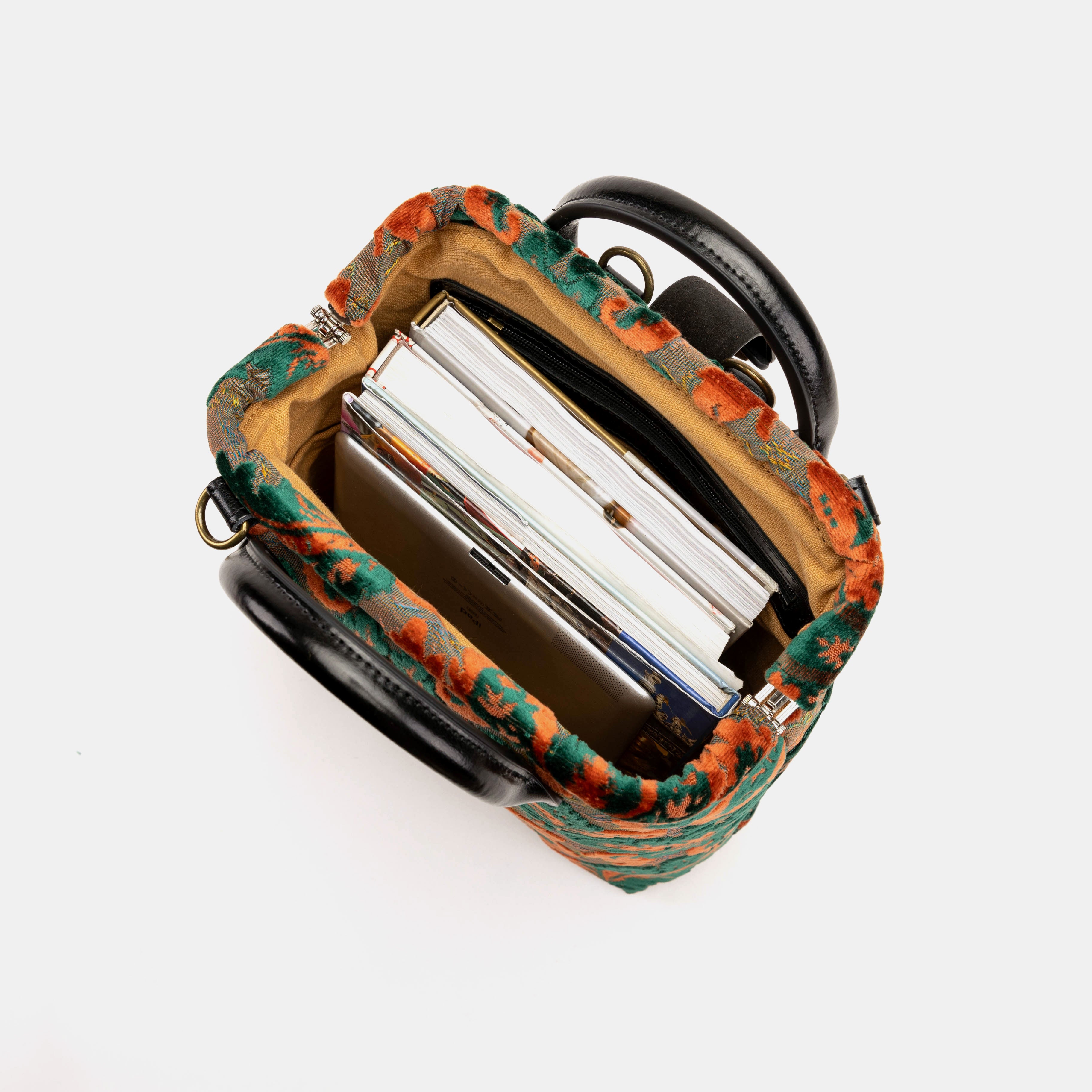 Burnout Velvet Revival Jade Carpet Everyday Backpack Carpetbag of America in use