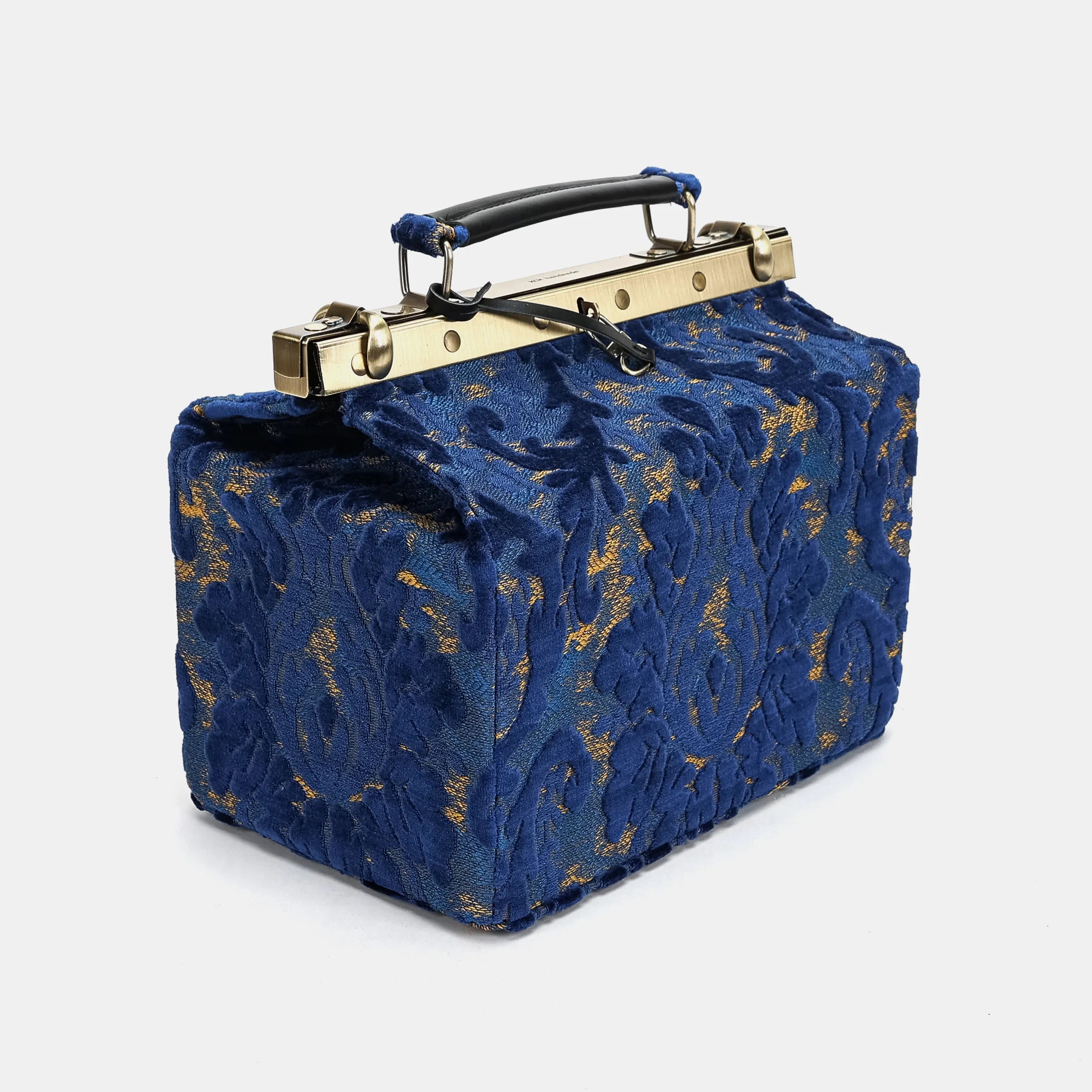 Burnout velvet Navy Vivienne Carpet Purse Gladstone Bag of America side