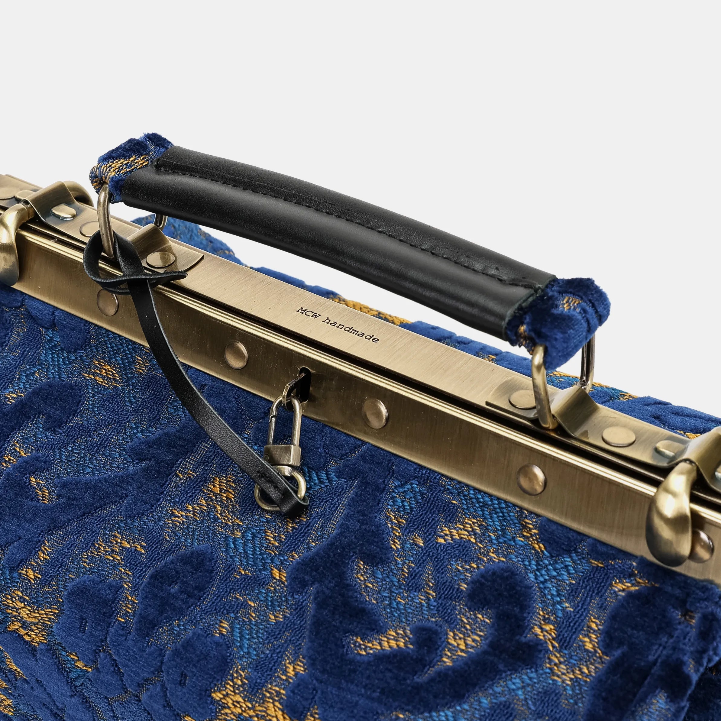 Burnout velvet Navy Vivienne Carpet Purse Gladstone Bag of America logo