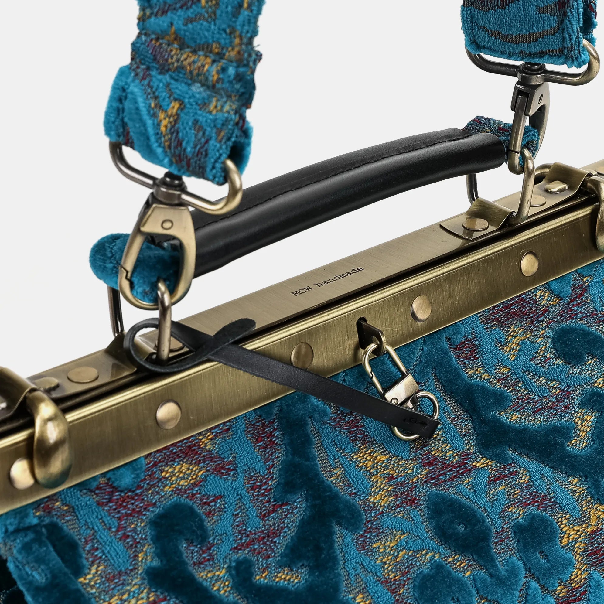 Burnout velvet Aqua Blue Vivienne Carpet Purse Gladstone Bag of America handle