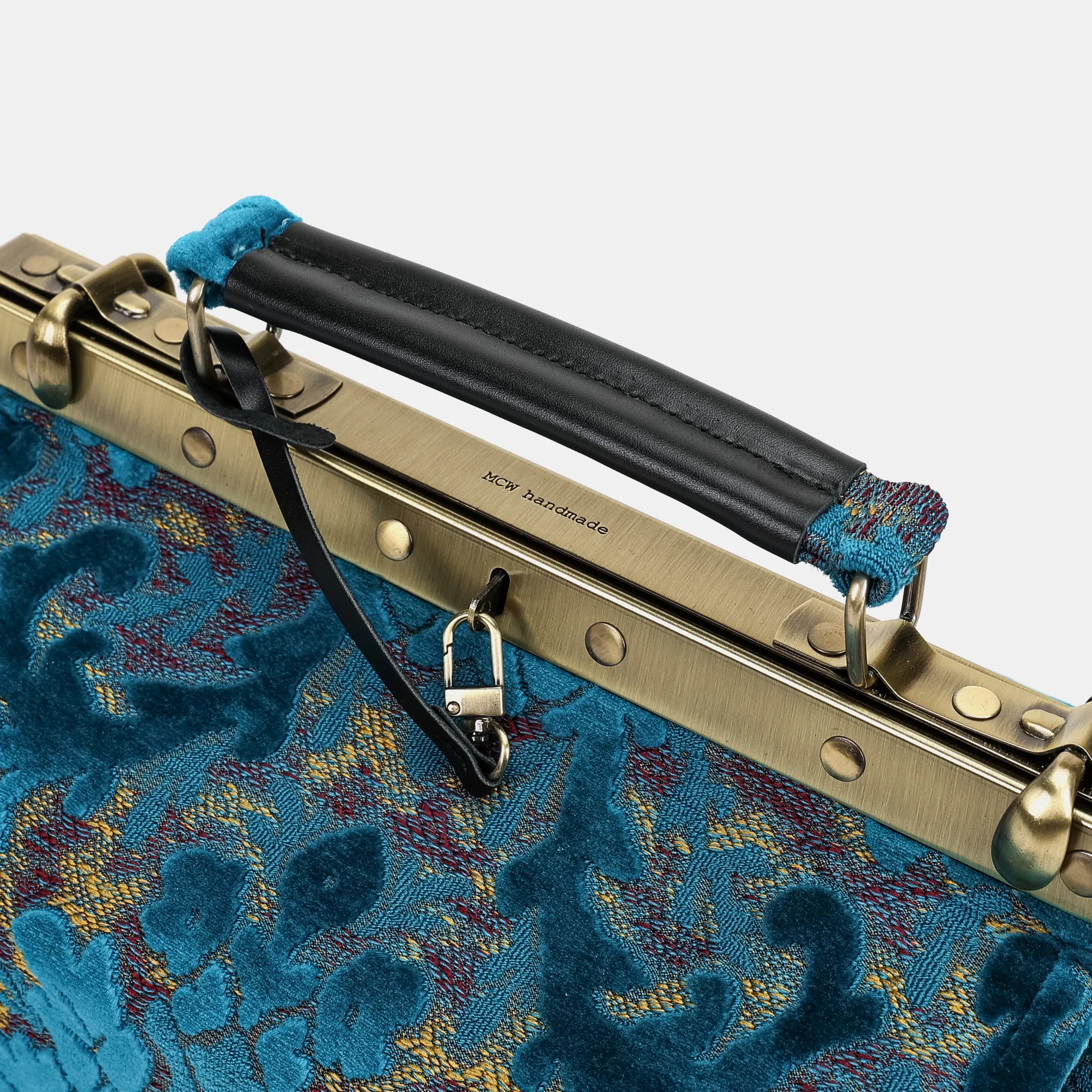 Burnout velvet Aqua Blue Vivienne Carpet Purse Gladstone Bag of America logo