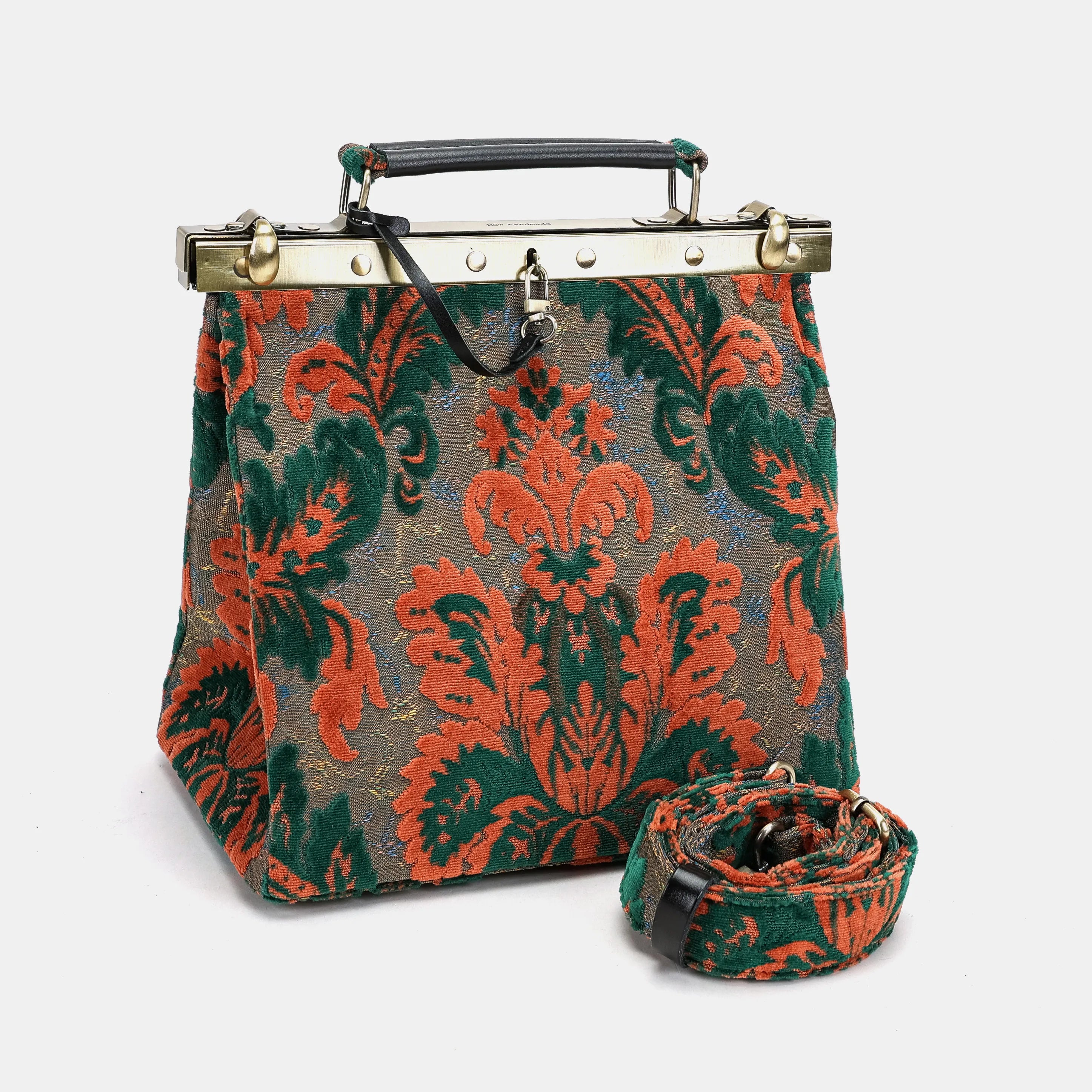 Burnout Velvet Revival Jade Cecile Carpet Purse Gladstone Bag with shoulder strap