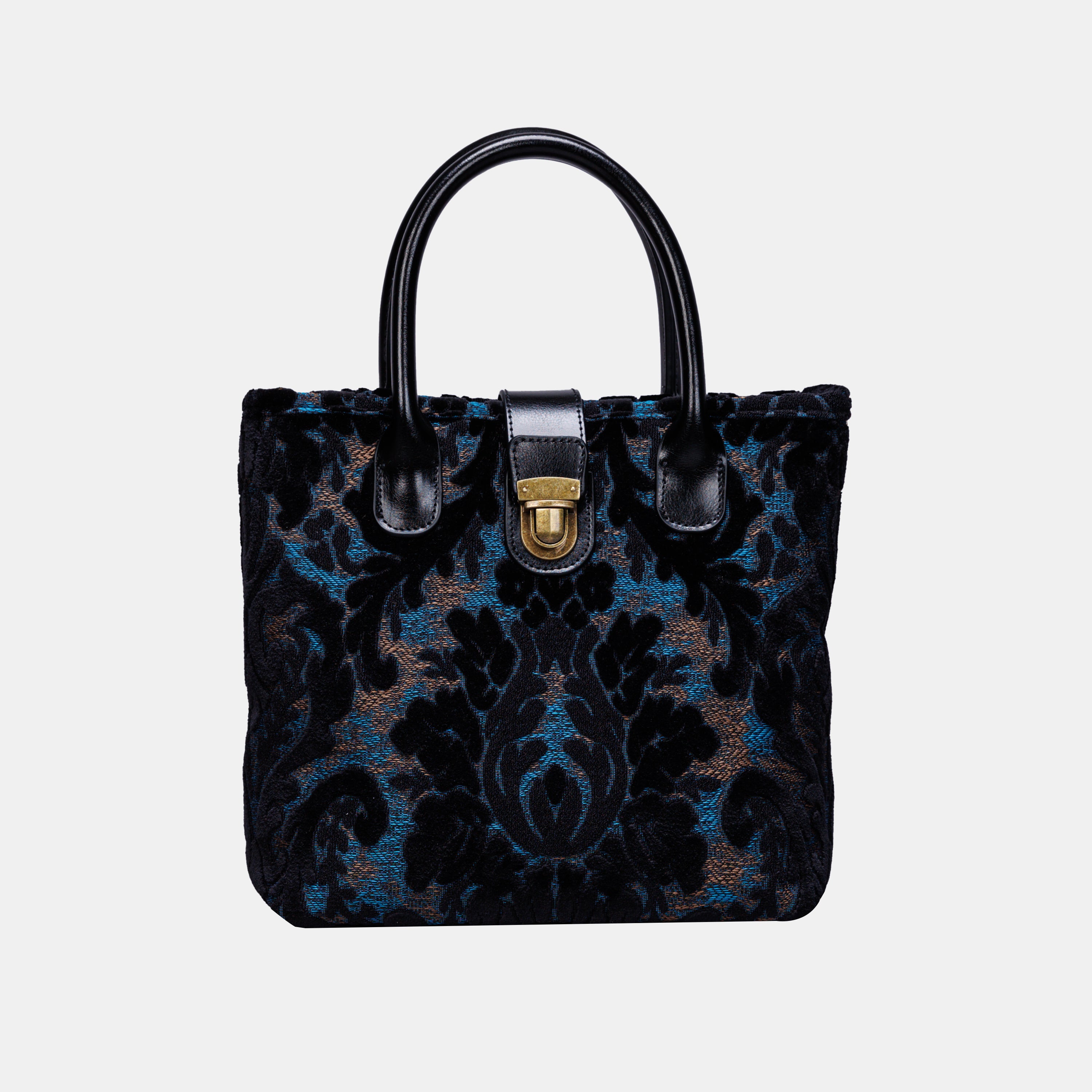 Burnout Velvet Black Tuck Lock Carpet Satchel carpet bag MCW Handmade