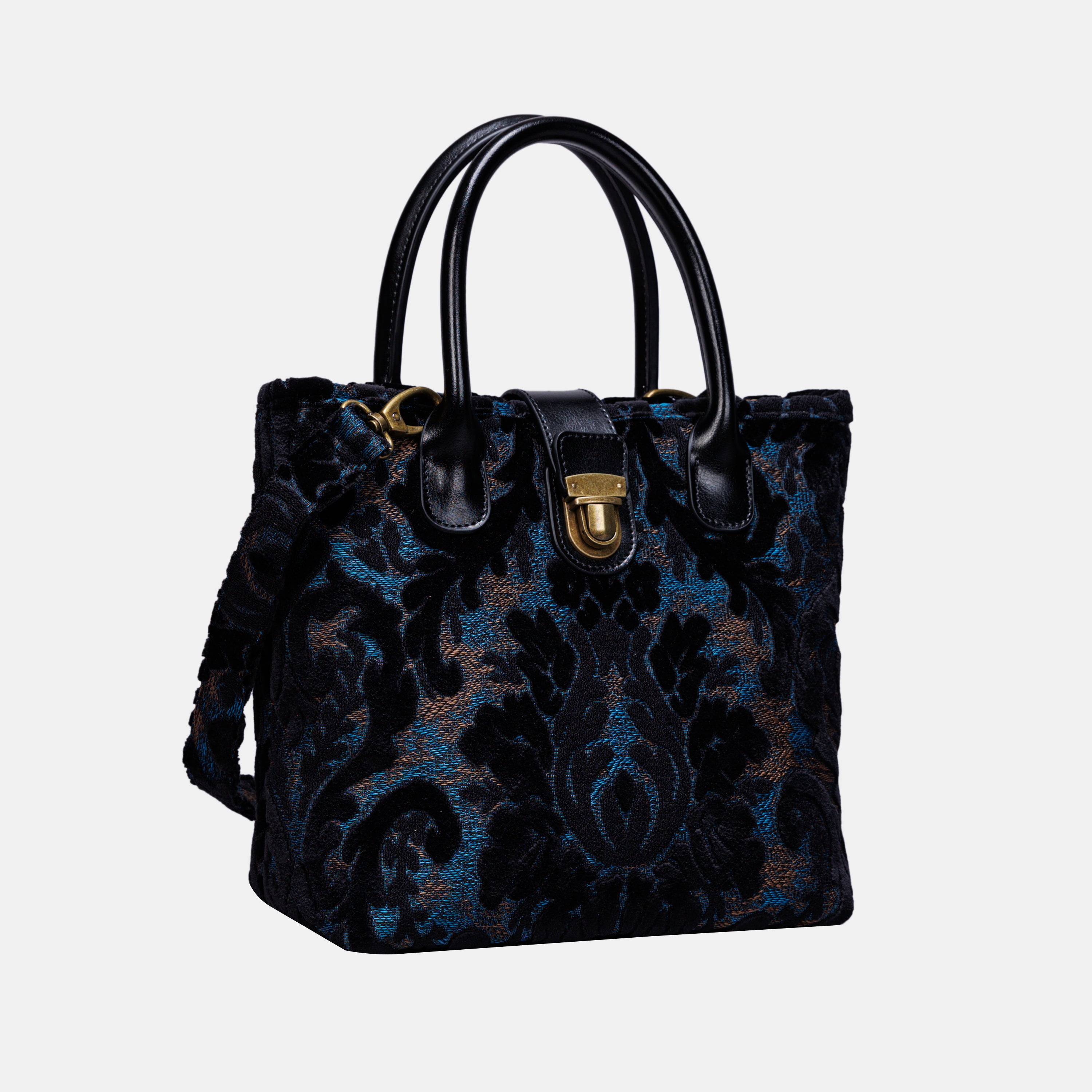 Burnout Velvet Black Tuck Lock Carpet Satchel carpet bag MCW Handmade-2