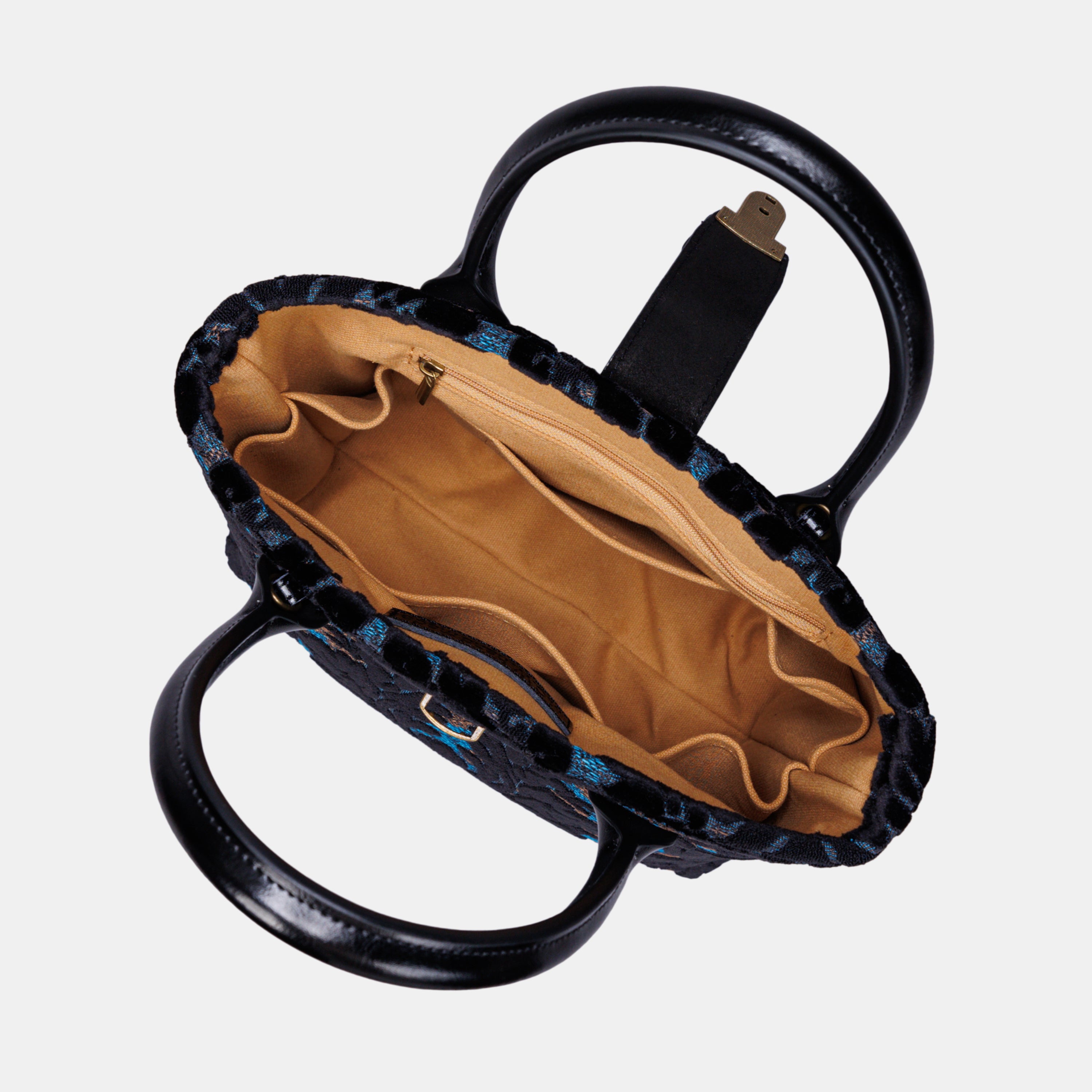 Burnout Velvet Black Tuck Lock Carpet Satchel carpet bag MCW Handmade-4