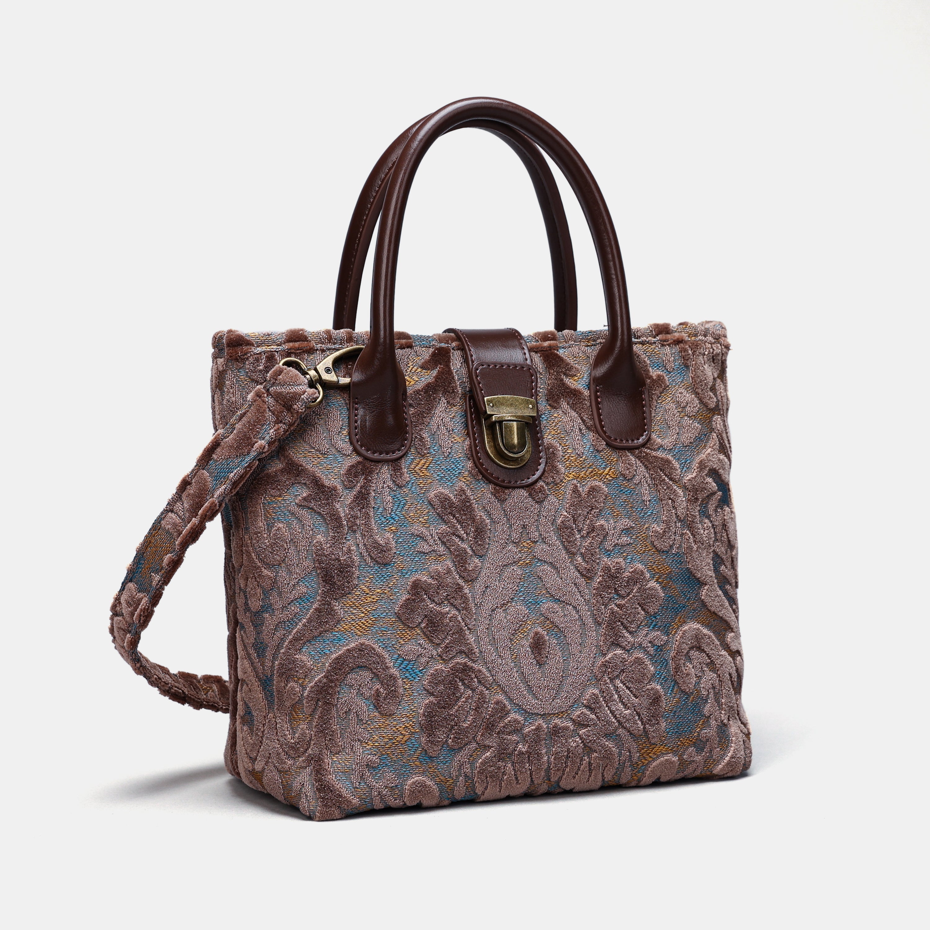 Burnout Velvet Camel Tuck Lock Carpet Satchel carpet bag MCW Handmade-2